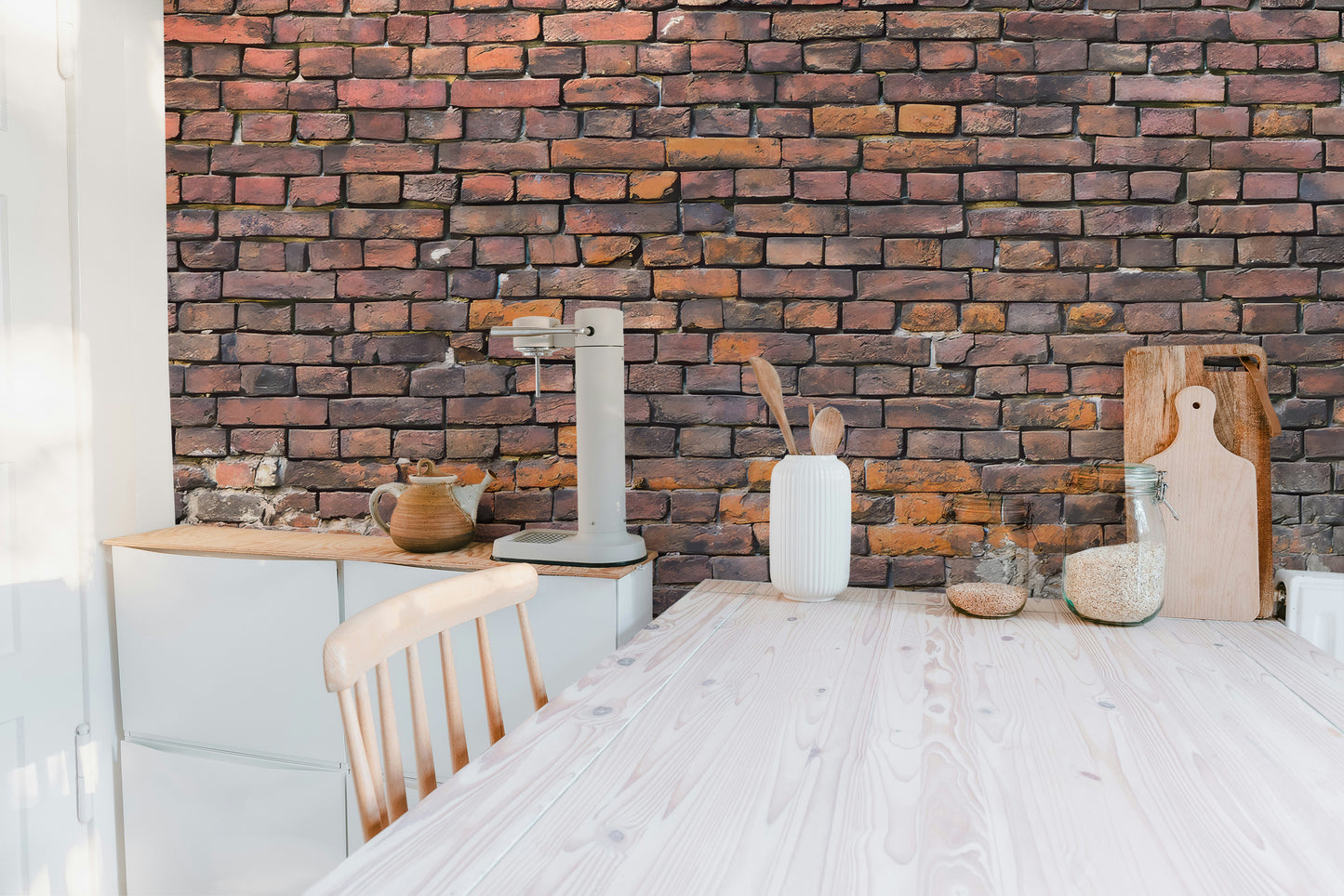 Self-adhesive urban brick mural for bold and sleek spaces