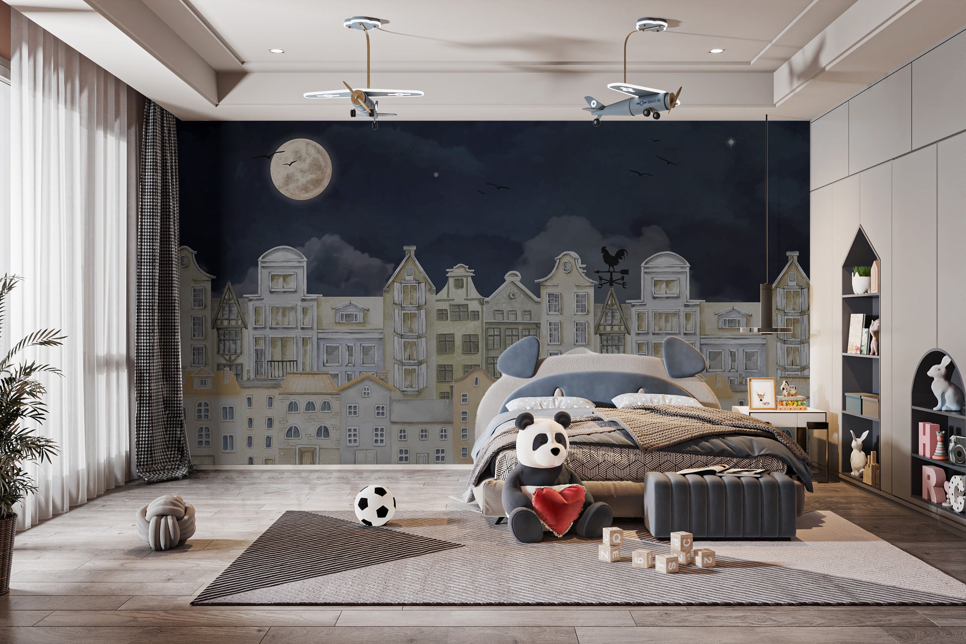 Nighttime City Houses Wallpaper Mural