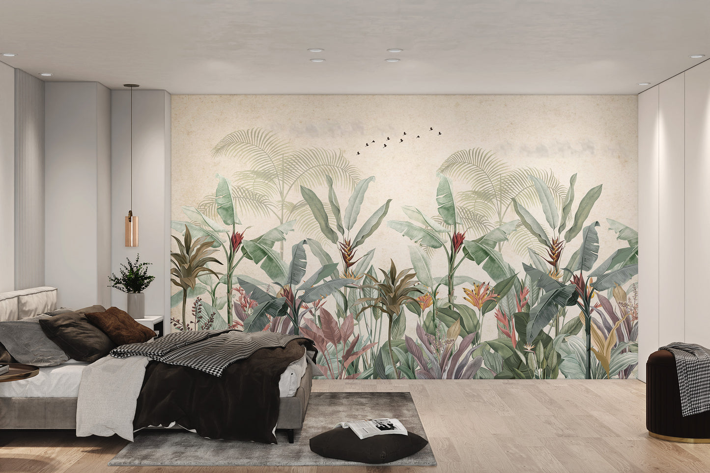 Vintage Tropical Botanical Leaf Mural