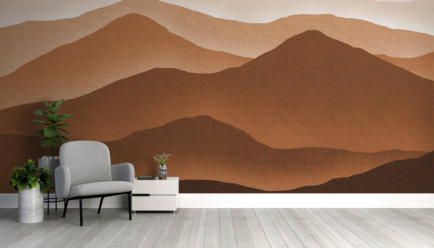 Beautiful brown mountain mural with soft watercolor effect
