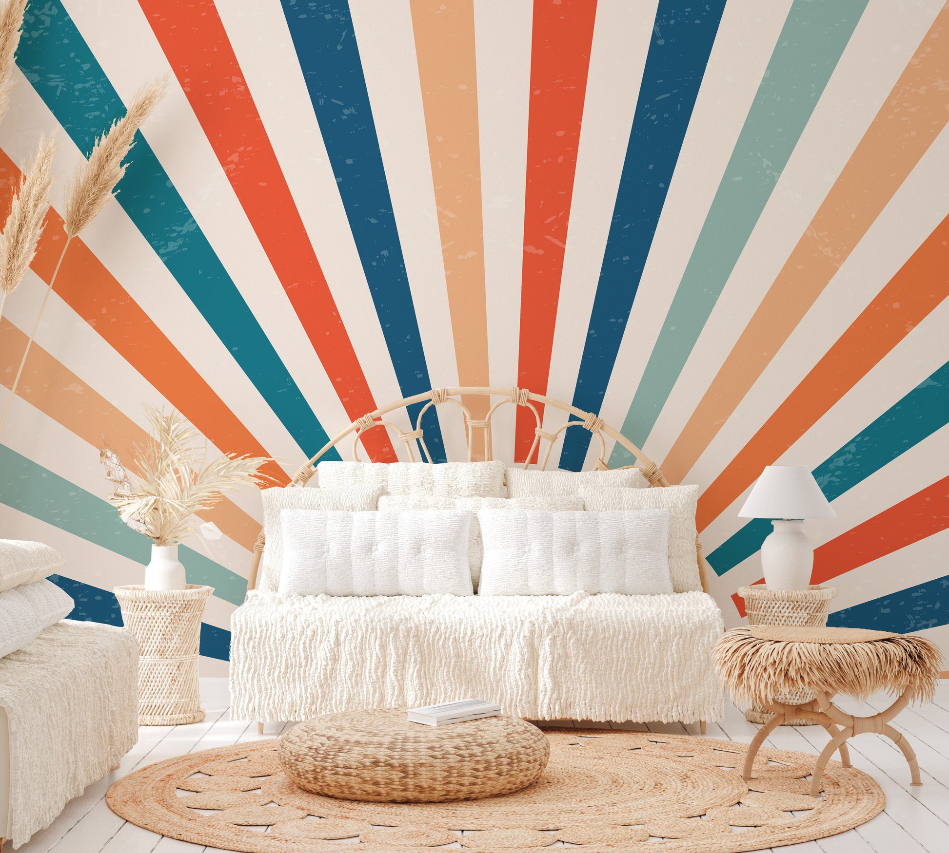 Retro sunburst geometric wallpaper design
