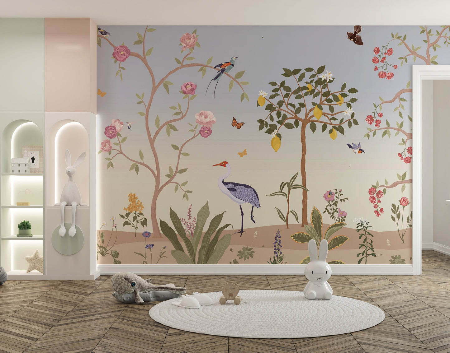 Lush spring floral chinoiserie wallpaper for timeless walls
