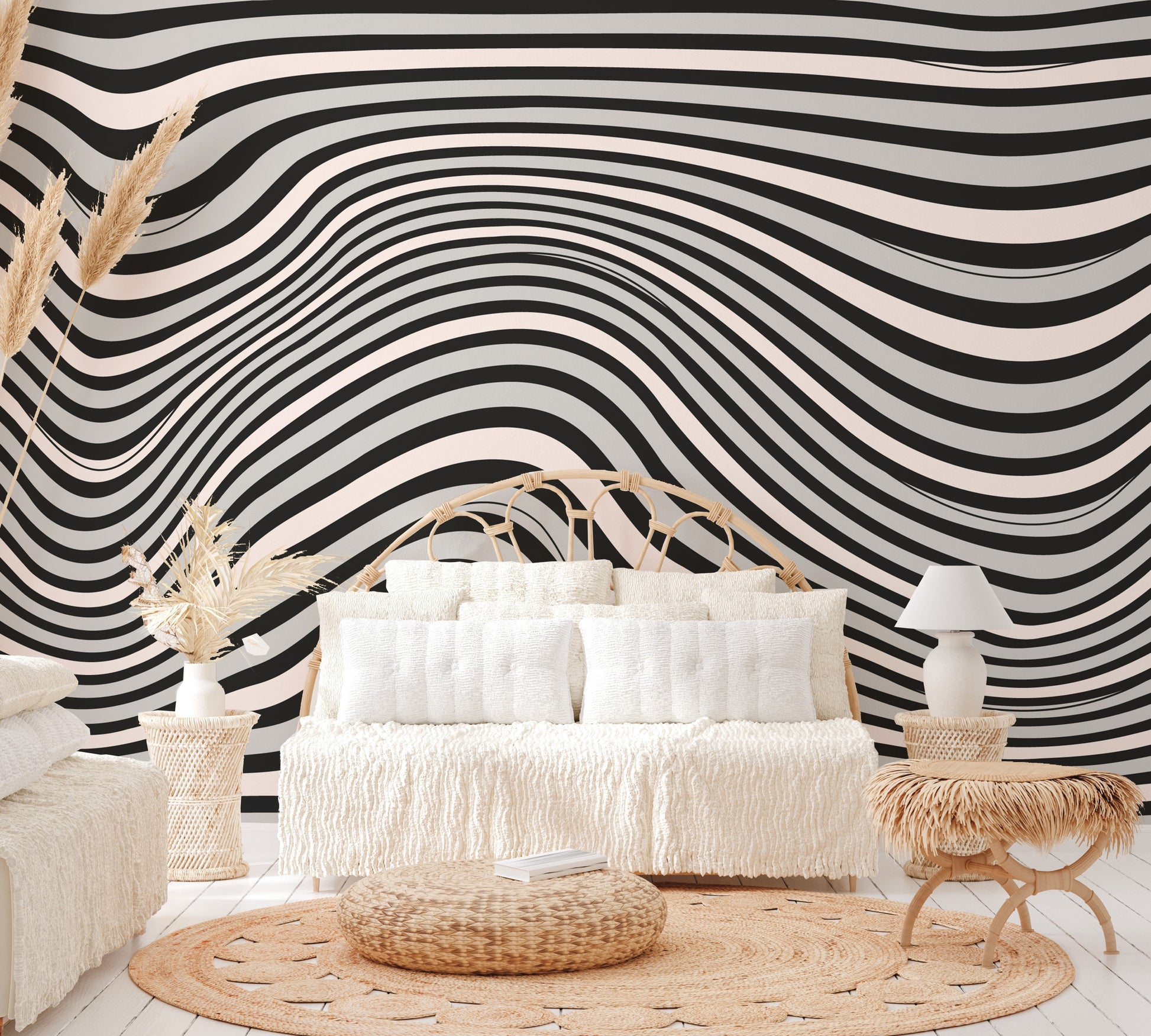 Trending op art wavy pattern wallpaper for unique interiors
