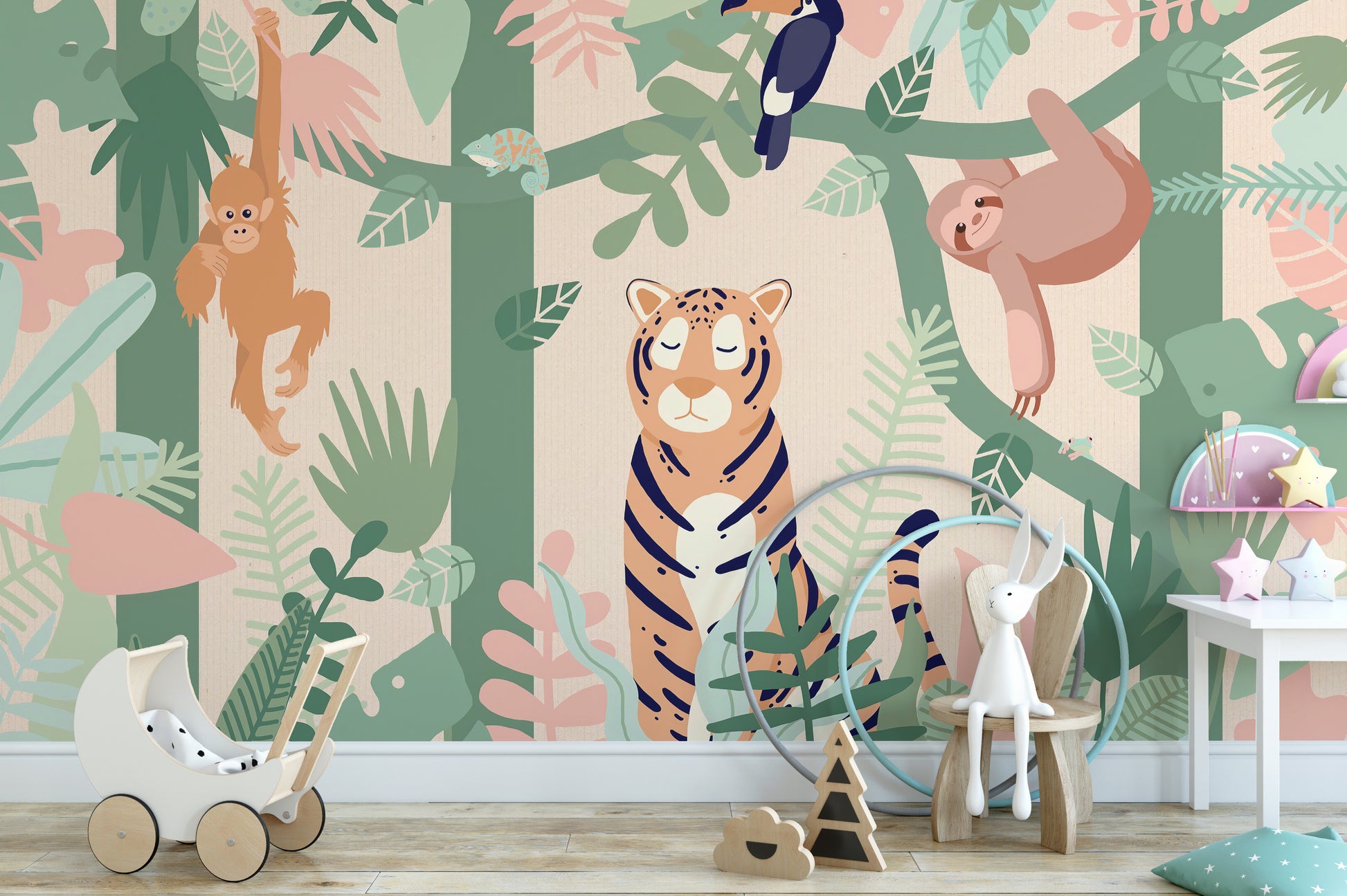 Cartoon tiger peelable wallpaper for walls
