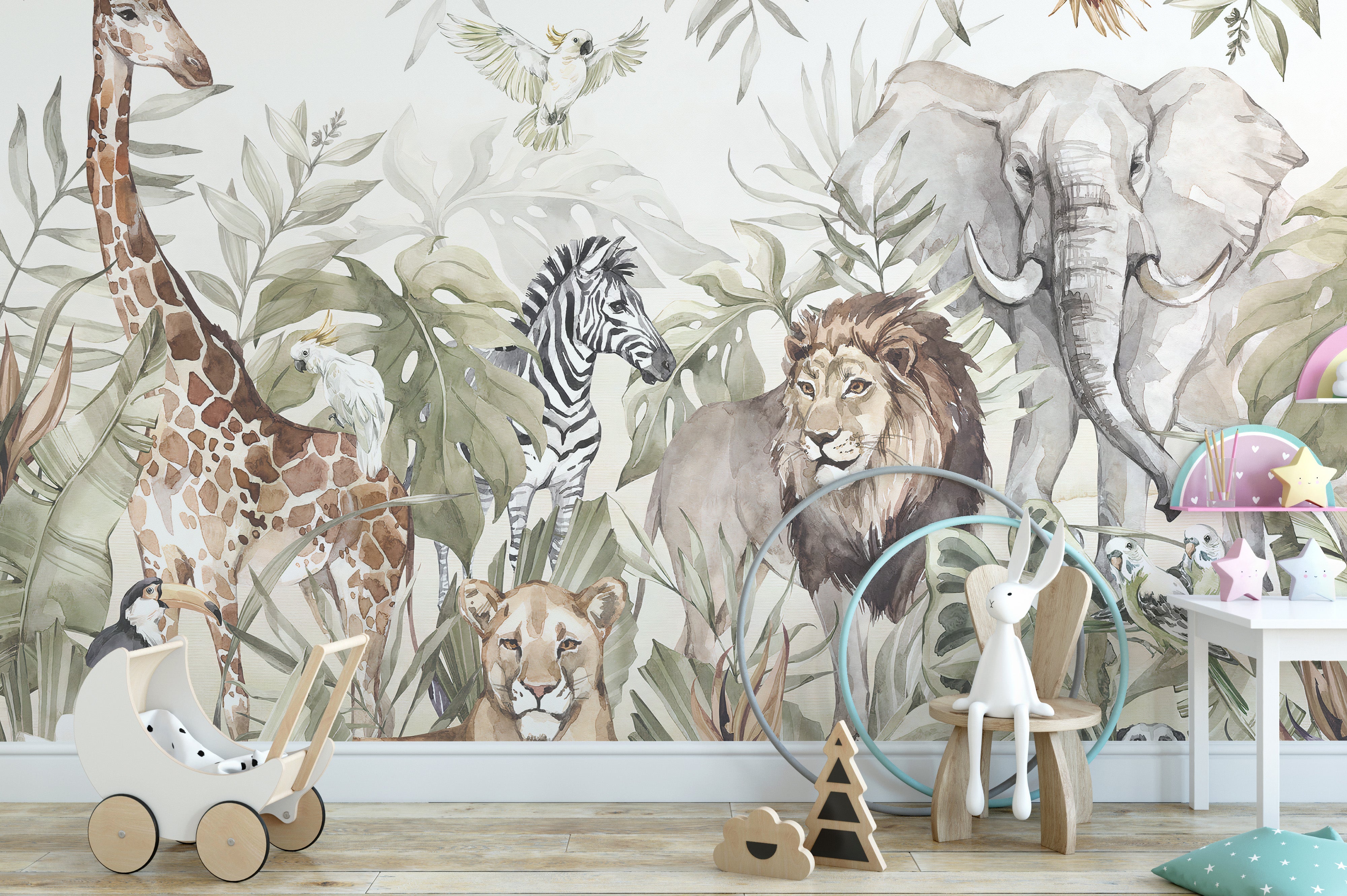 Watercolor forest fauna wallpaper design
