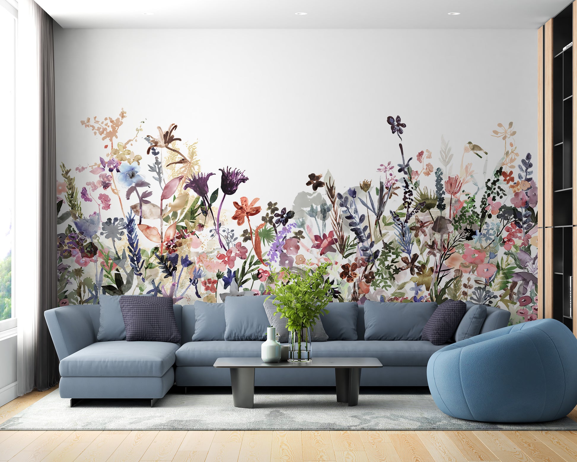 Nature-inspired Wildflower Whispers wall mural art.