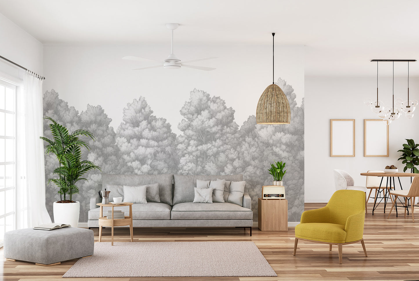 Artistic grey trees wallpaper for peaceful spaces
