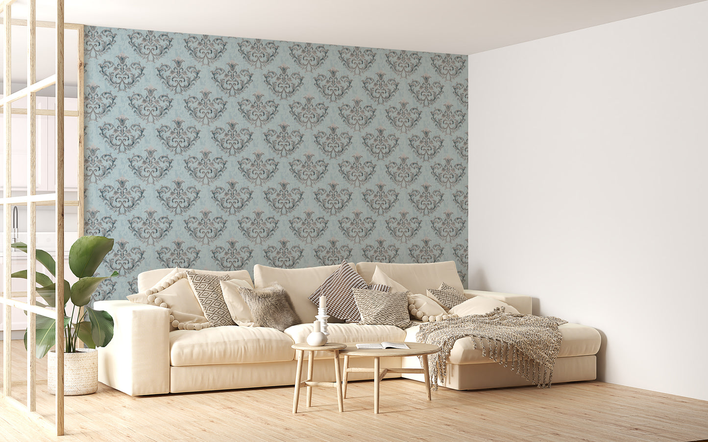 Rococo Silver Texture Pattern Floral Ornaments Wallpaper