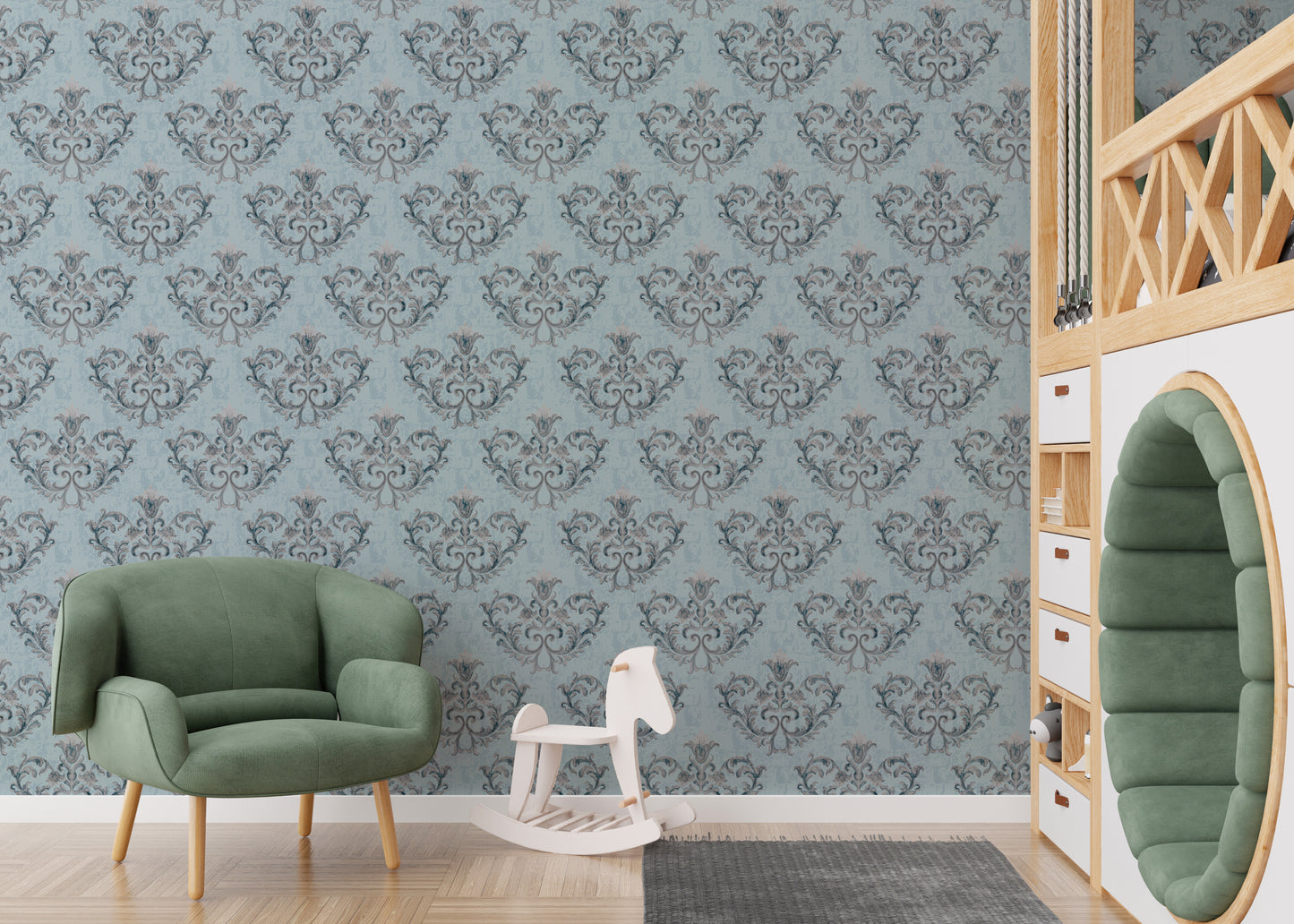 Rococo Silver Texture Pattern Floral Ornaments Wallpaper