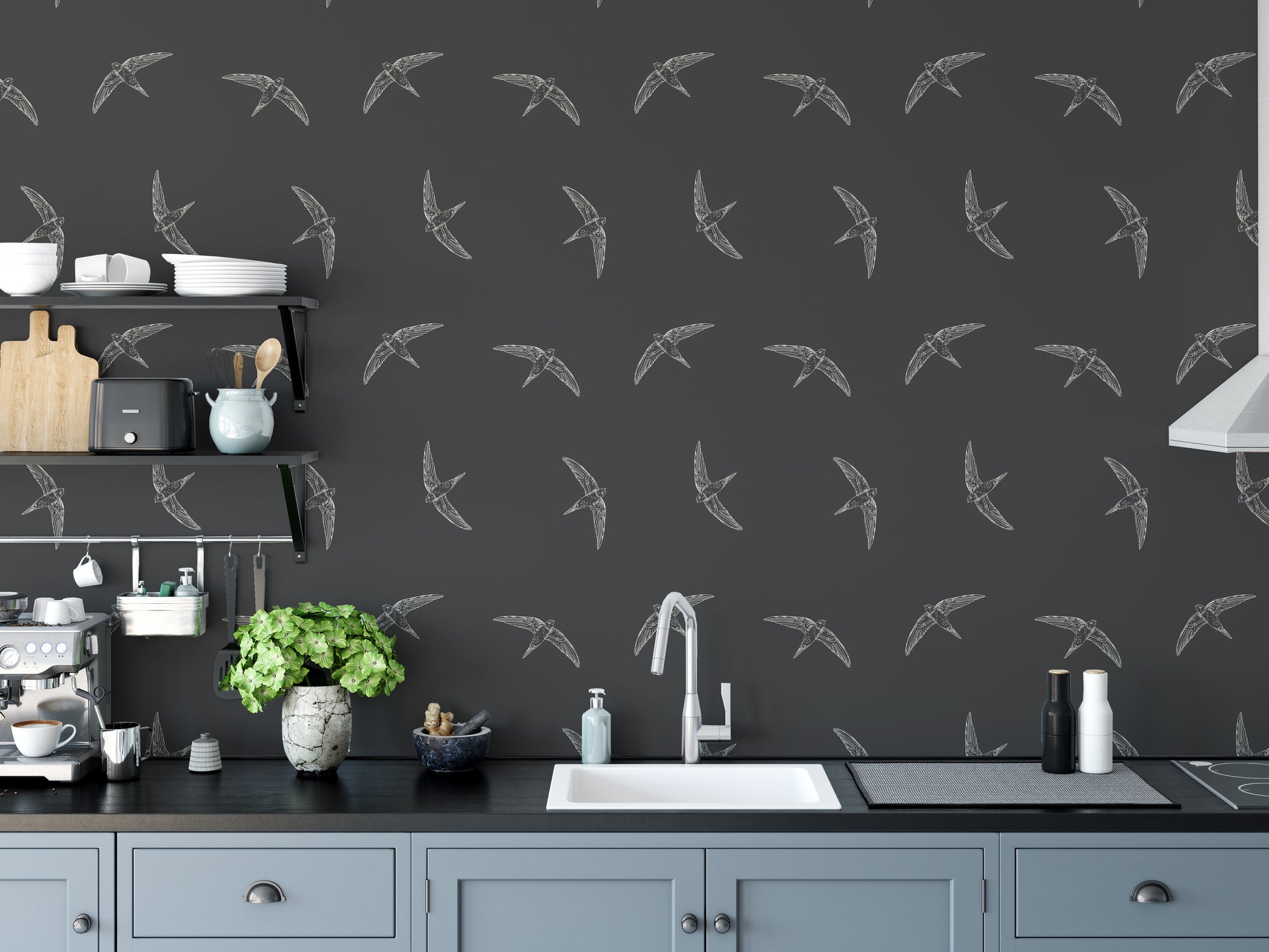 Swallow birds in midnight wallpaper style
