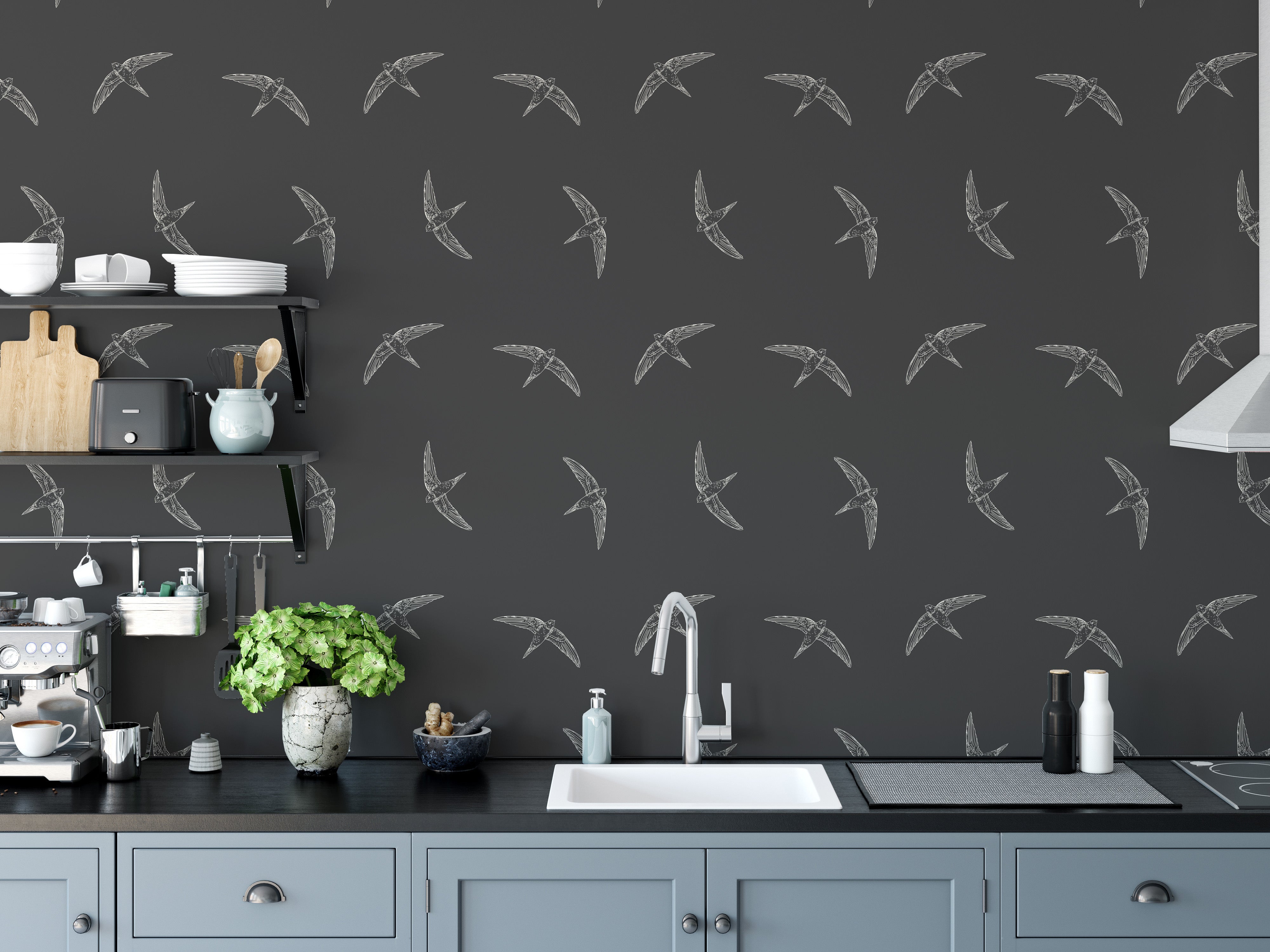 Swallow birds in midnight wallpaper style
