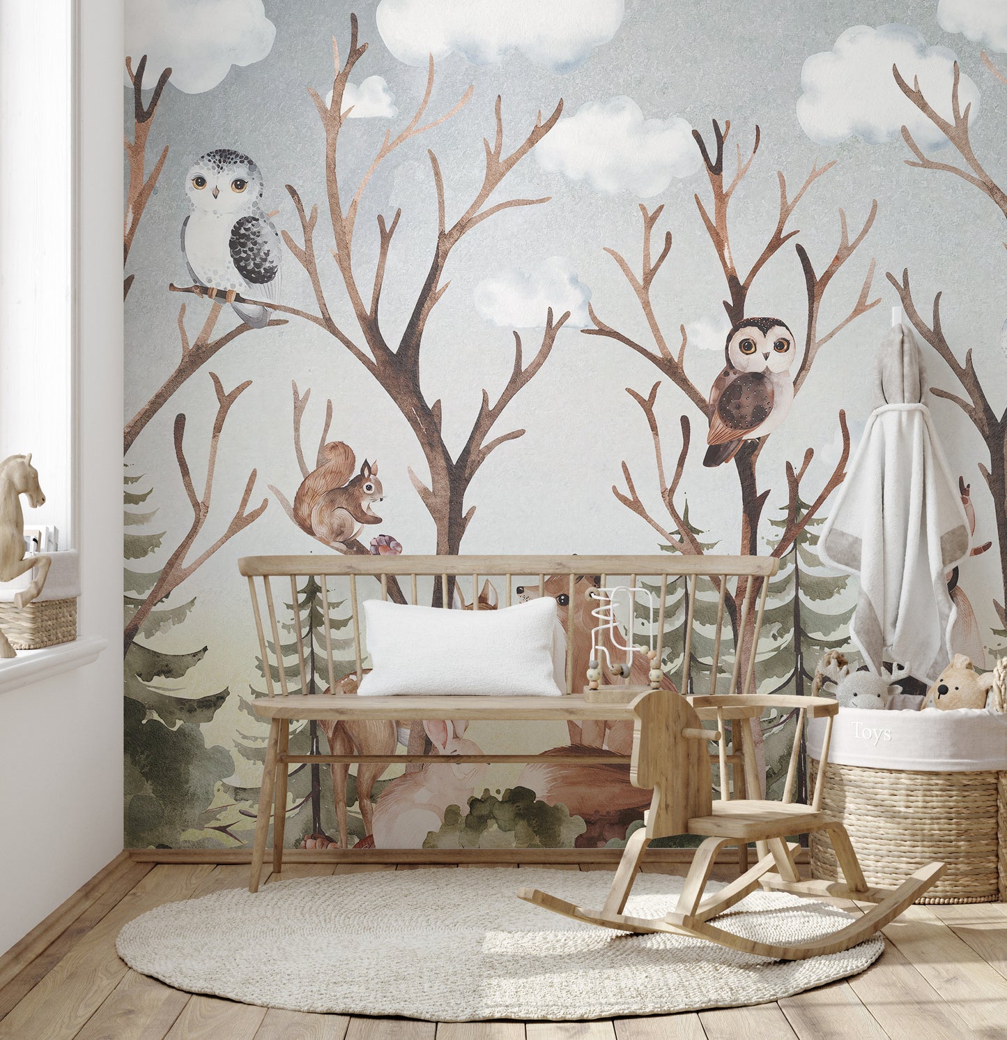 Brown-themed wallpaper with tropical forest animals