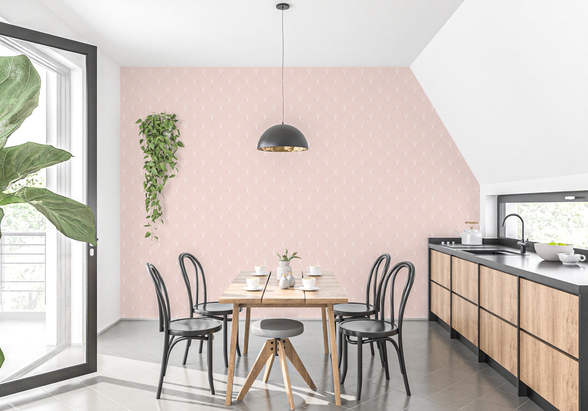 Soft pink wallpaper with geometric elegance
