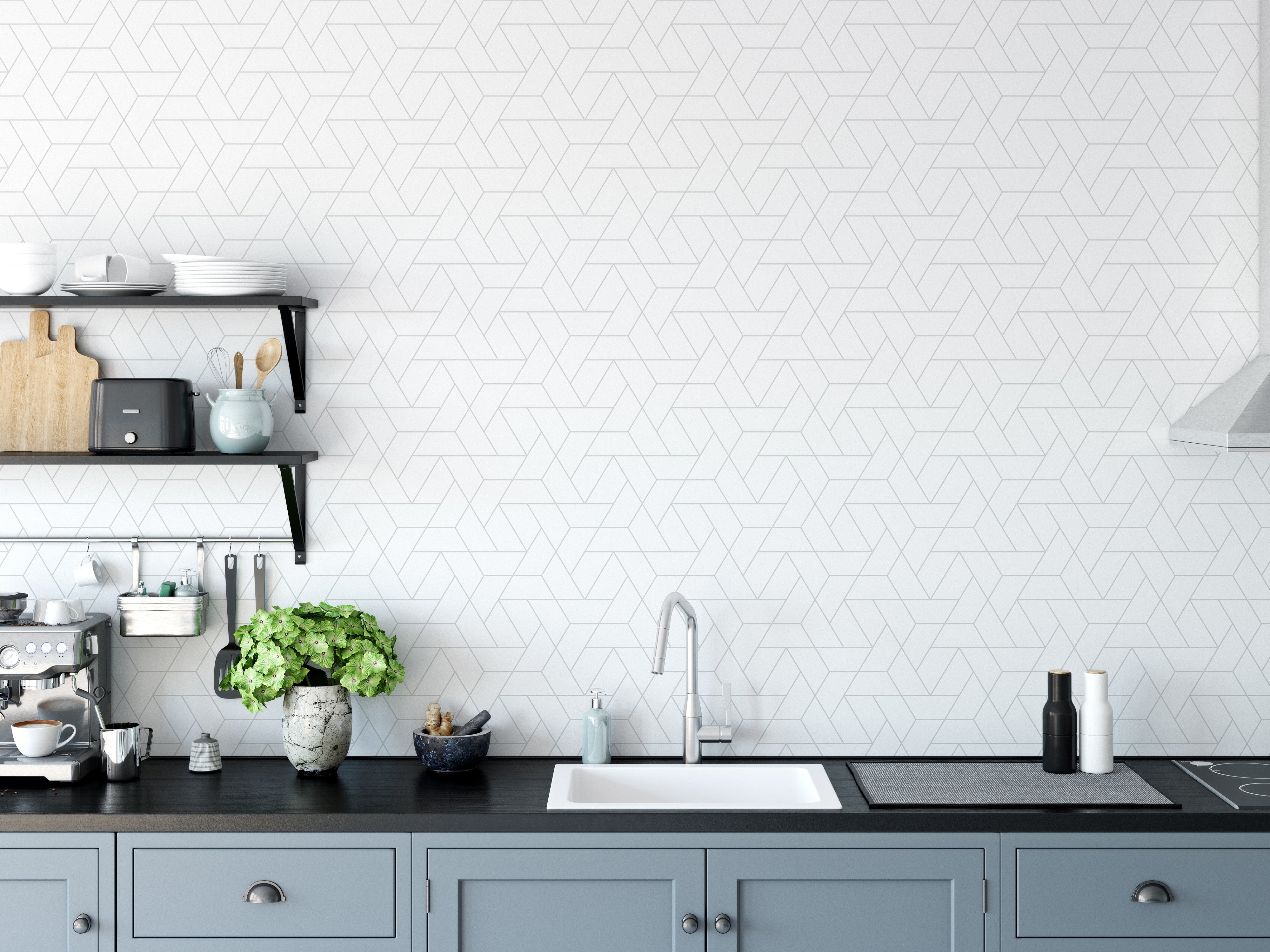 Geometric white mural for contemporary decor
