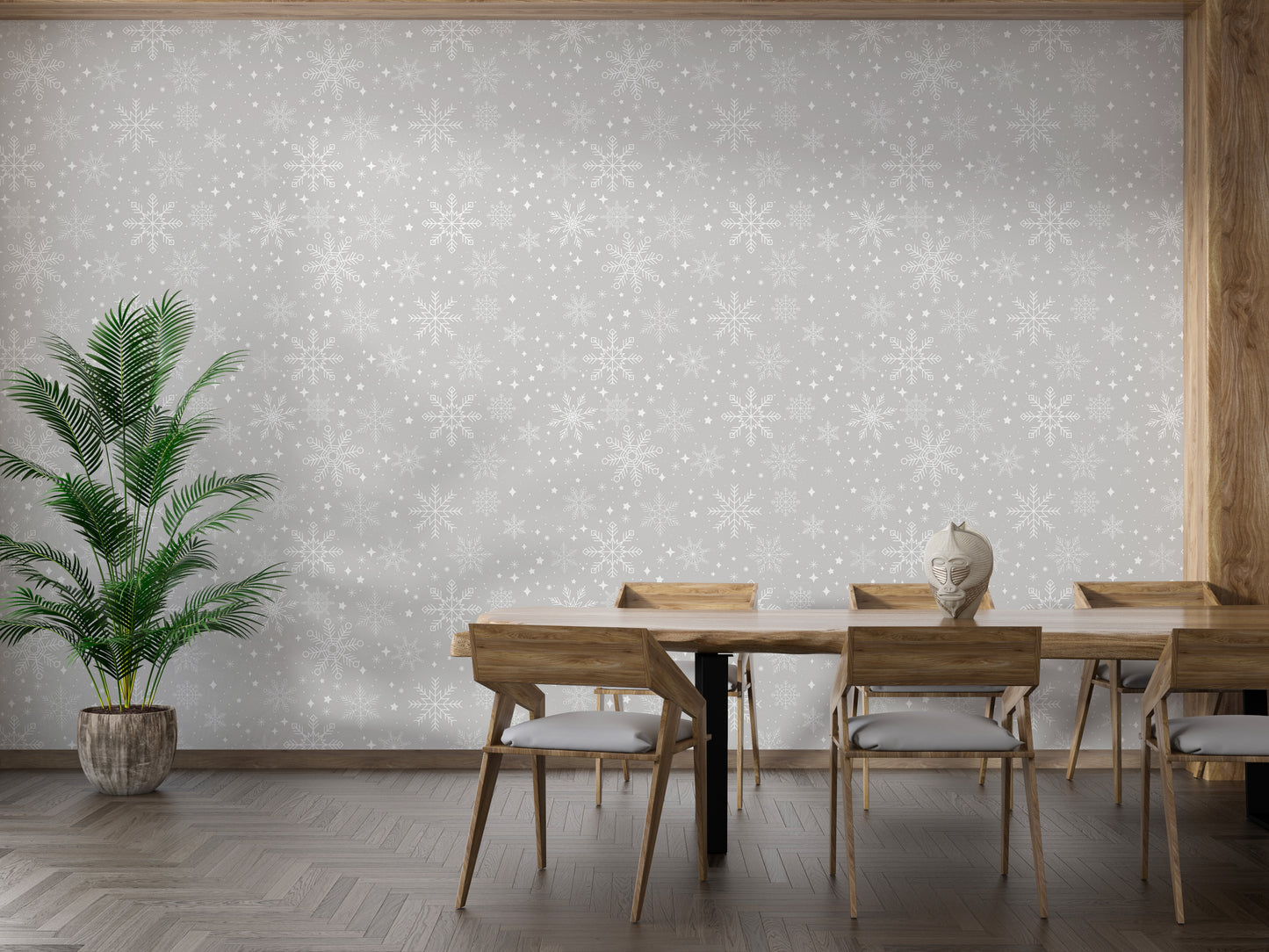 Snowflake-inspired gray mural wallpaper print
