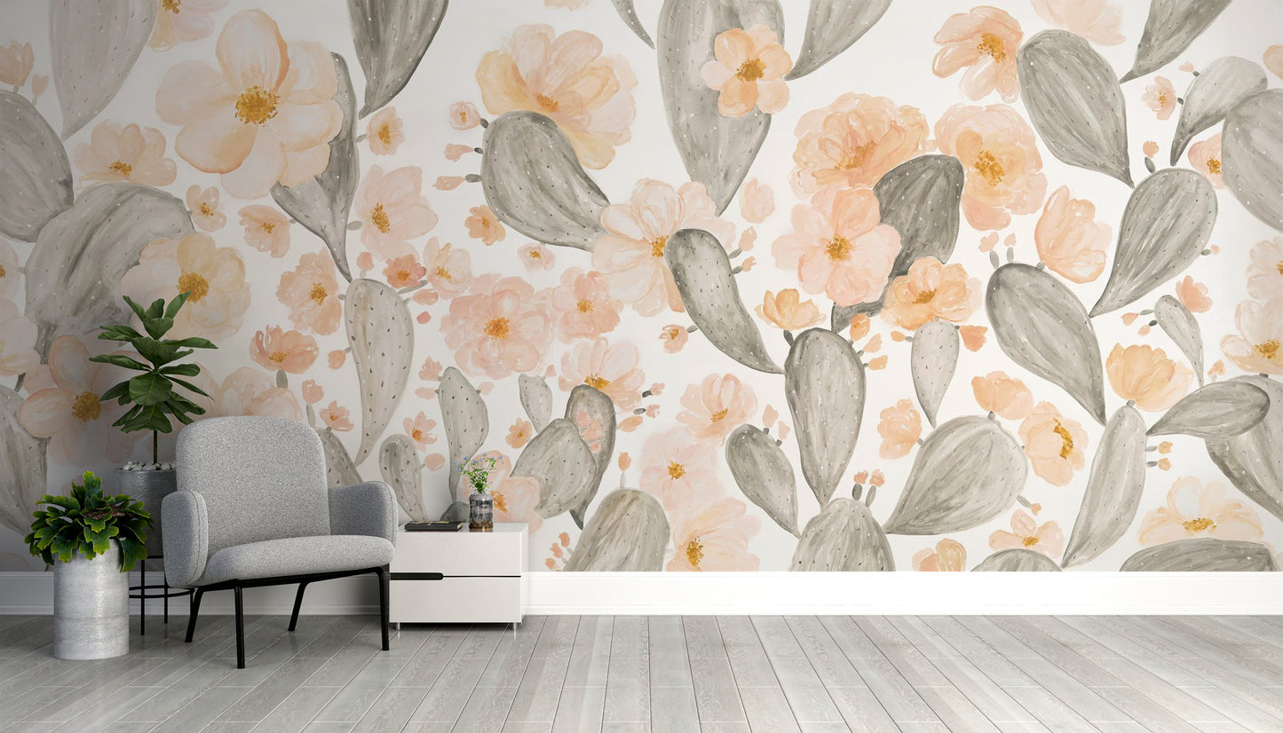 Pink Cactus Flower Wallpaper Mural