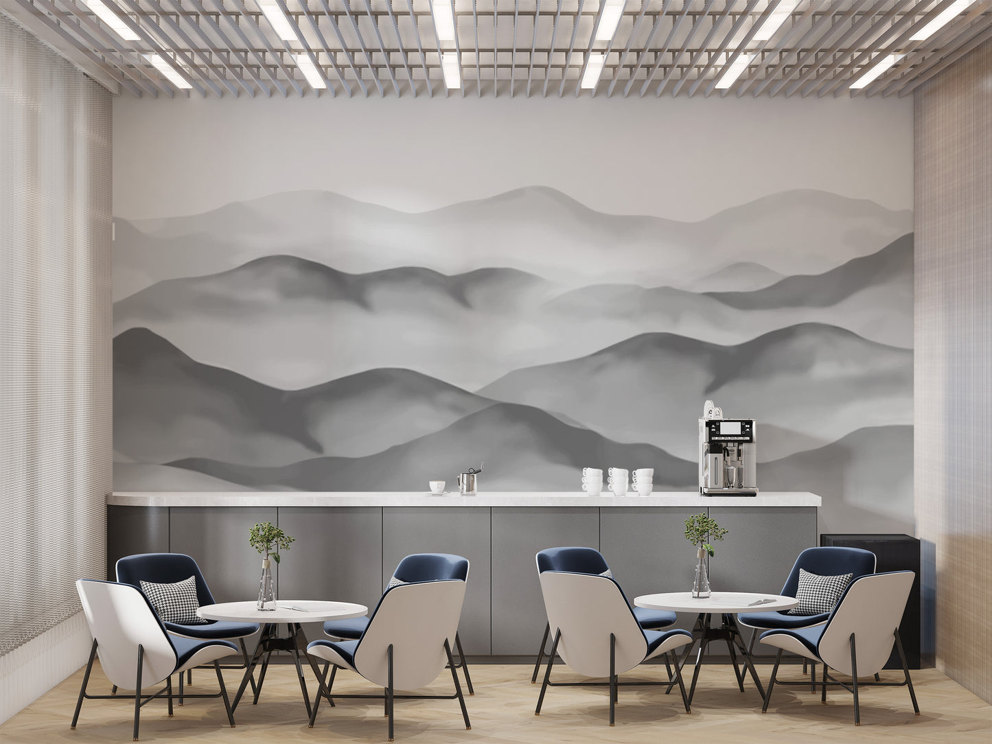 Elegant gray peaks mural with watercolor design for walls
