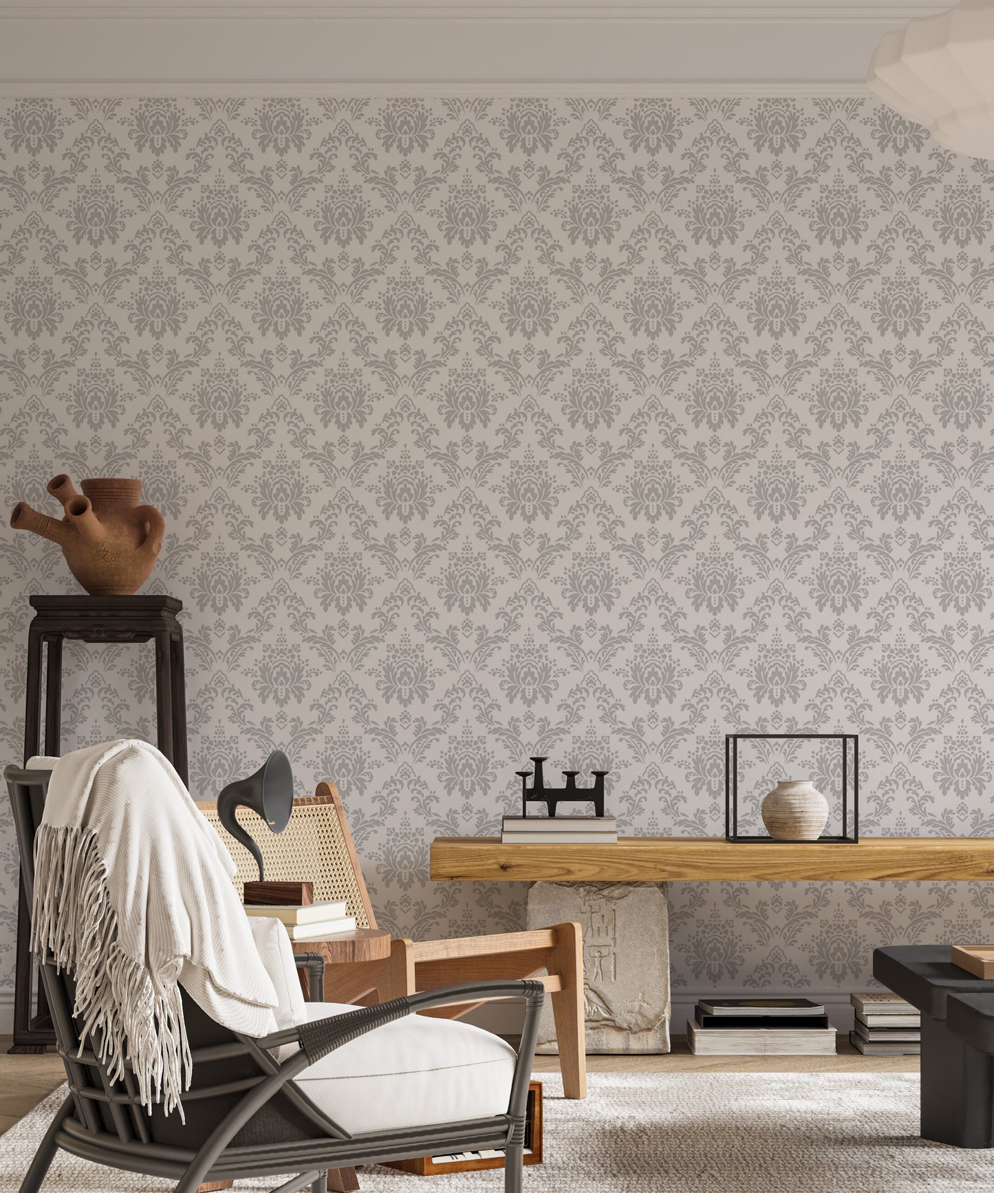 Floral Repeat Pattern Damask Wallpaper For Walls