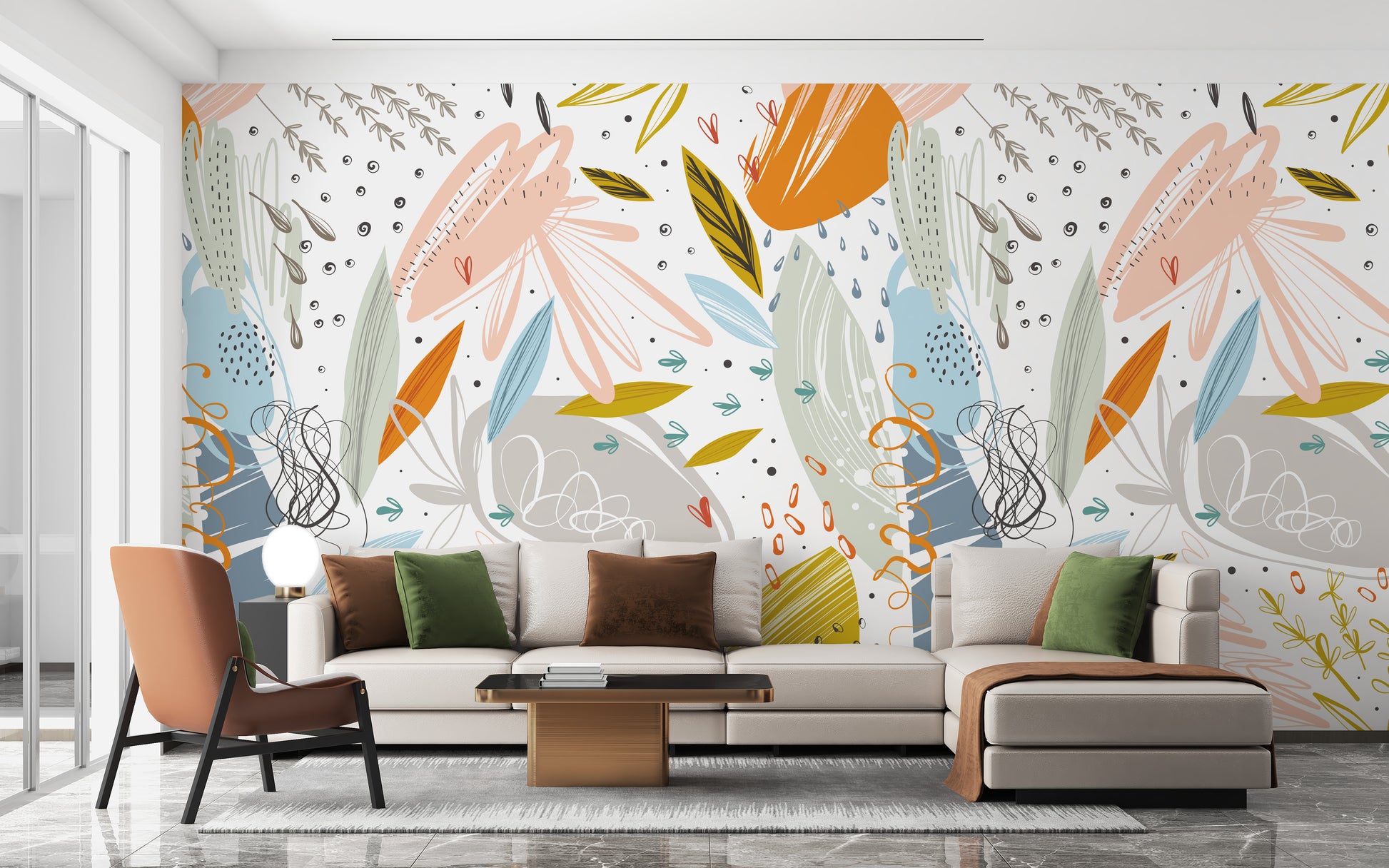 Leaf sketch mural perfect for any wall



