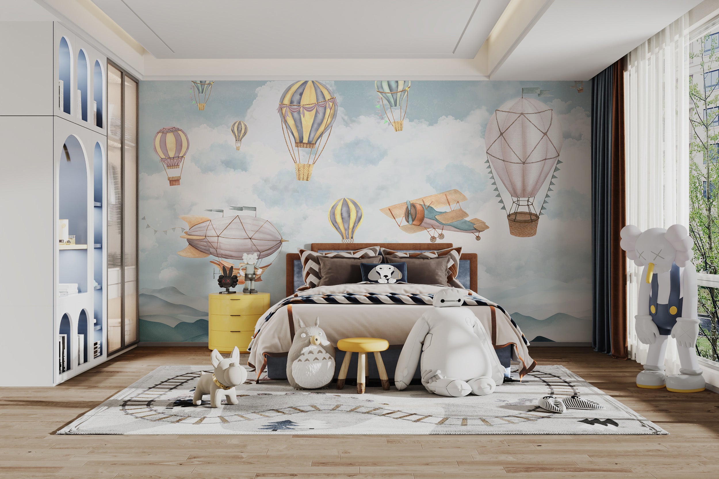 Hot Air Balloon Wallpaper Mural with floating charm