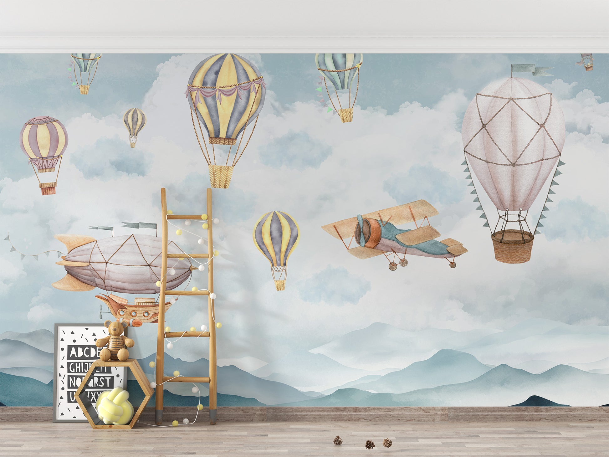 Hot Air Balloon Wall Mural for a light, airy vibe