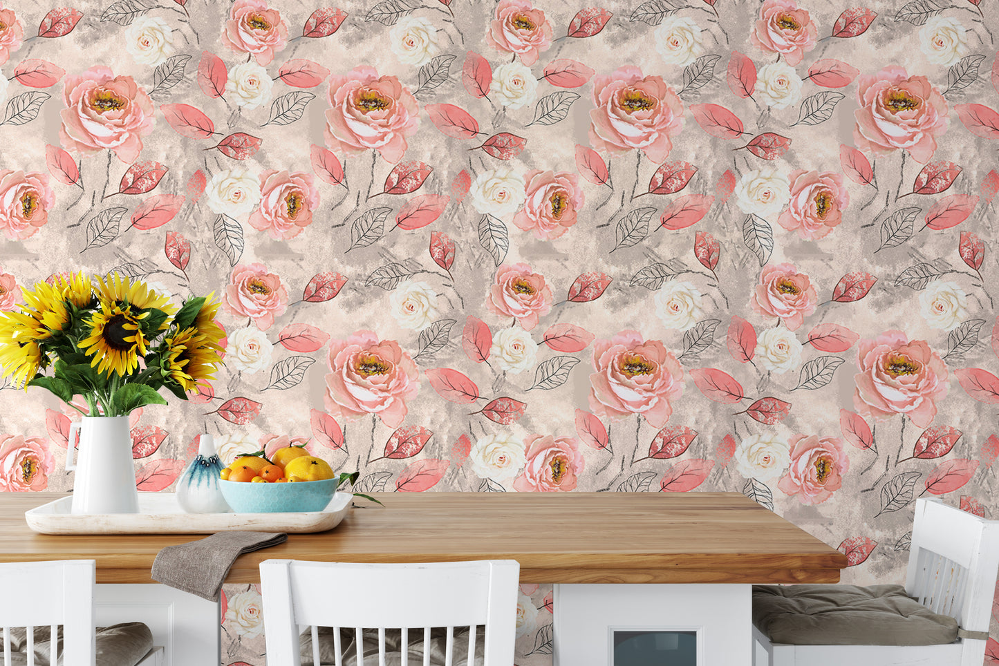 Watercolor Pink Roses Flower Wallpaper For Walls