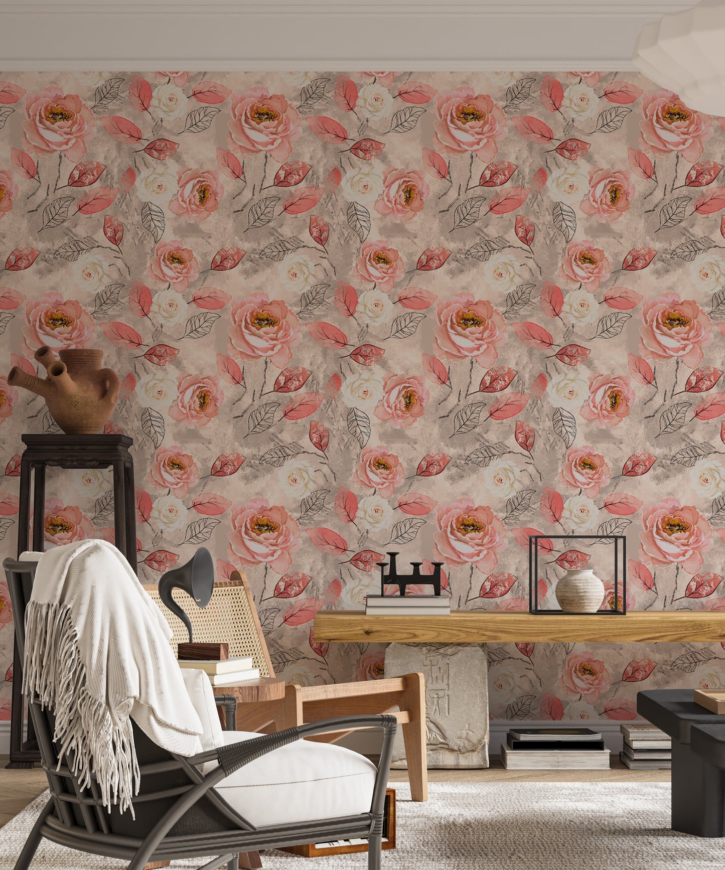 Watercolor Pink Roses Flower Wallpaper For Walls