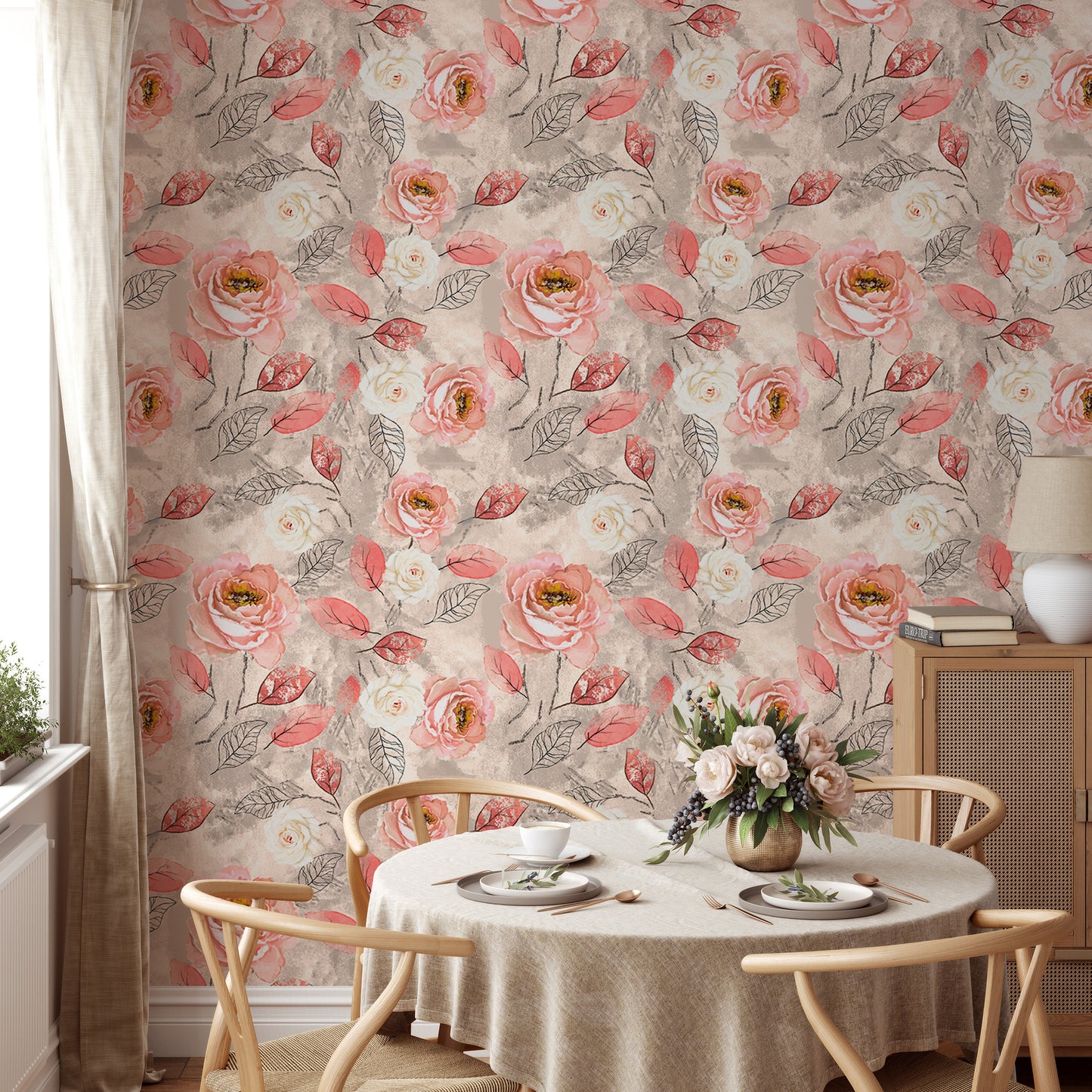 Watercolor Pink Roses Flower Wallpaper For Walls