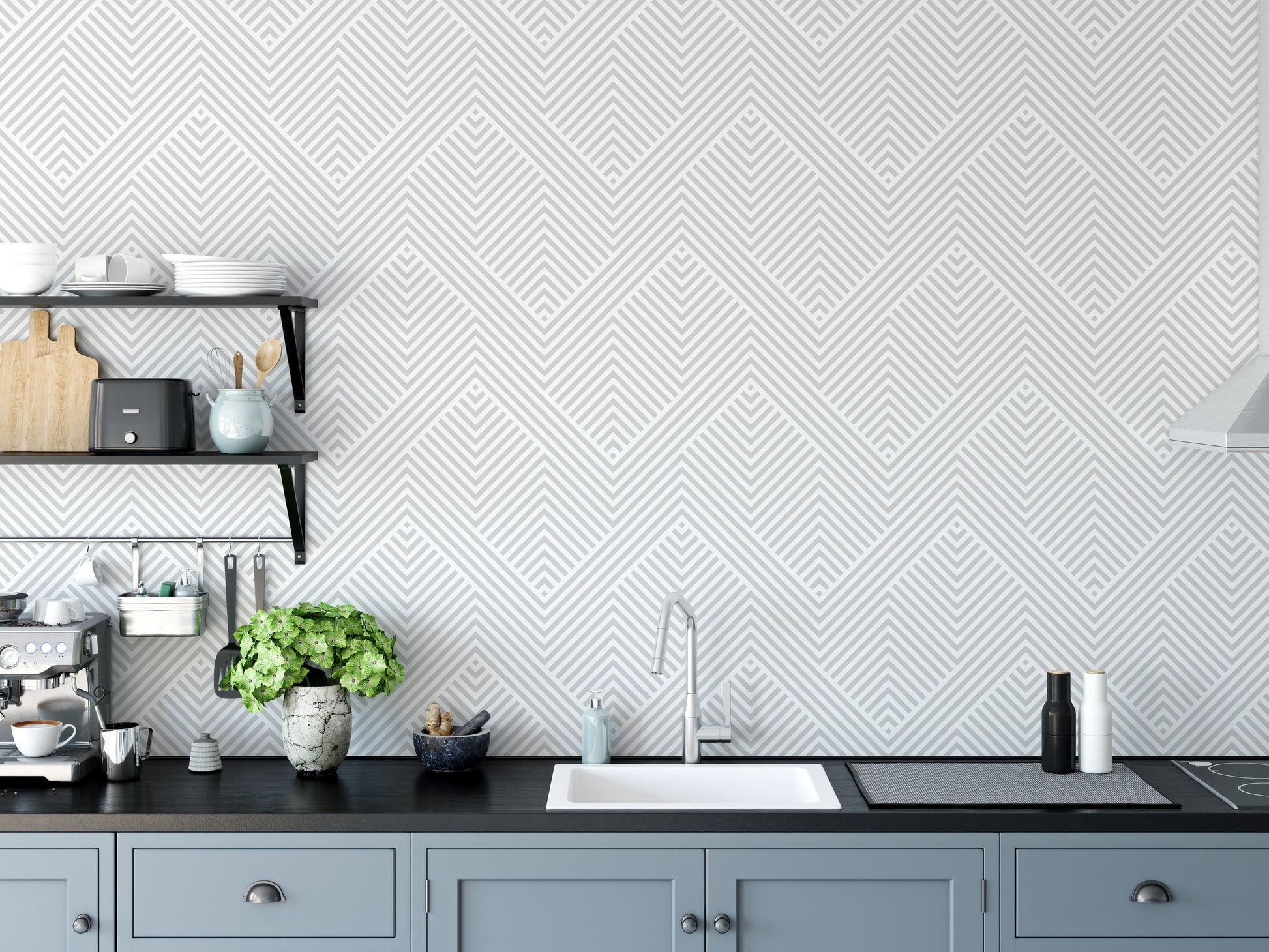 Subtle gray grid wallpaper for a modern touch
