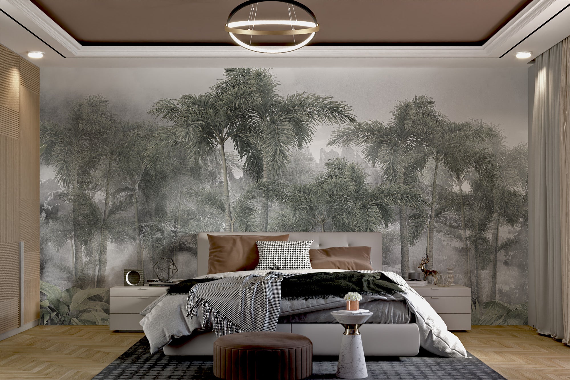 Tropical foggy wallpaper for peaceful bedroom decor