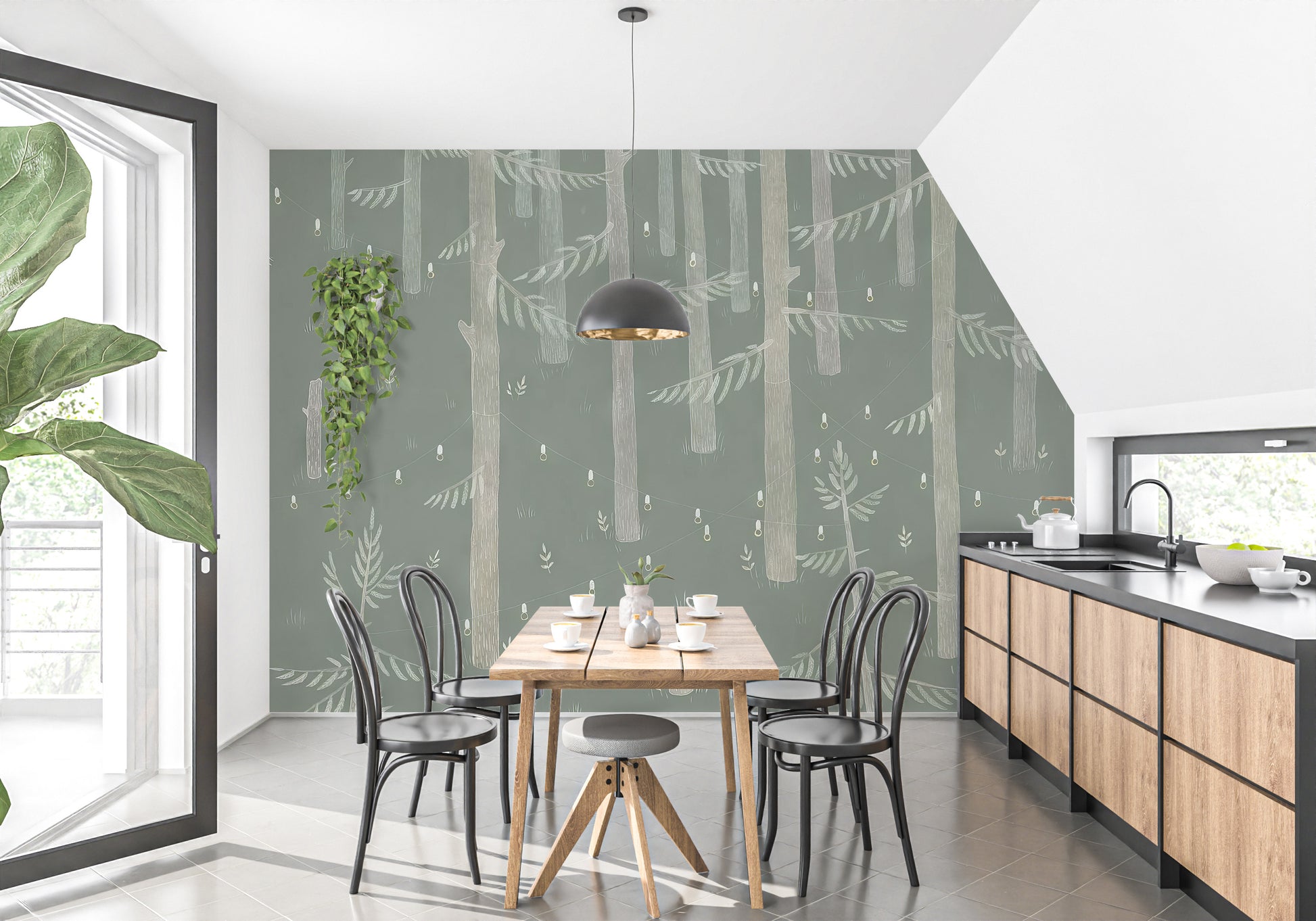 Elegant forest lights wallpaper mural for calming decor