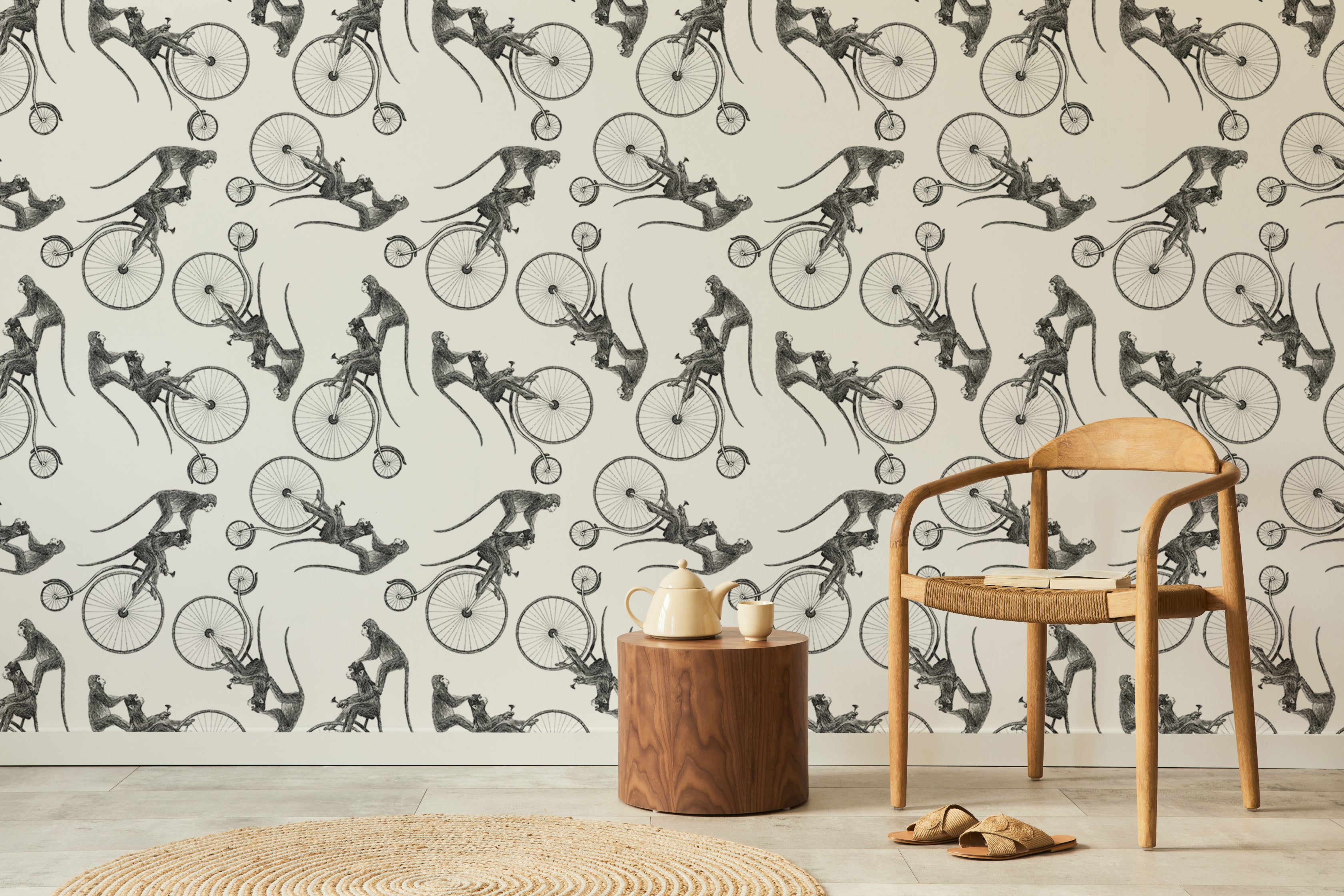 Adorable monkey on a bike design for fun interiors