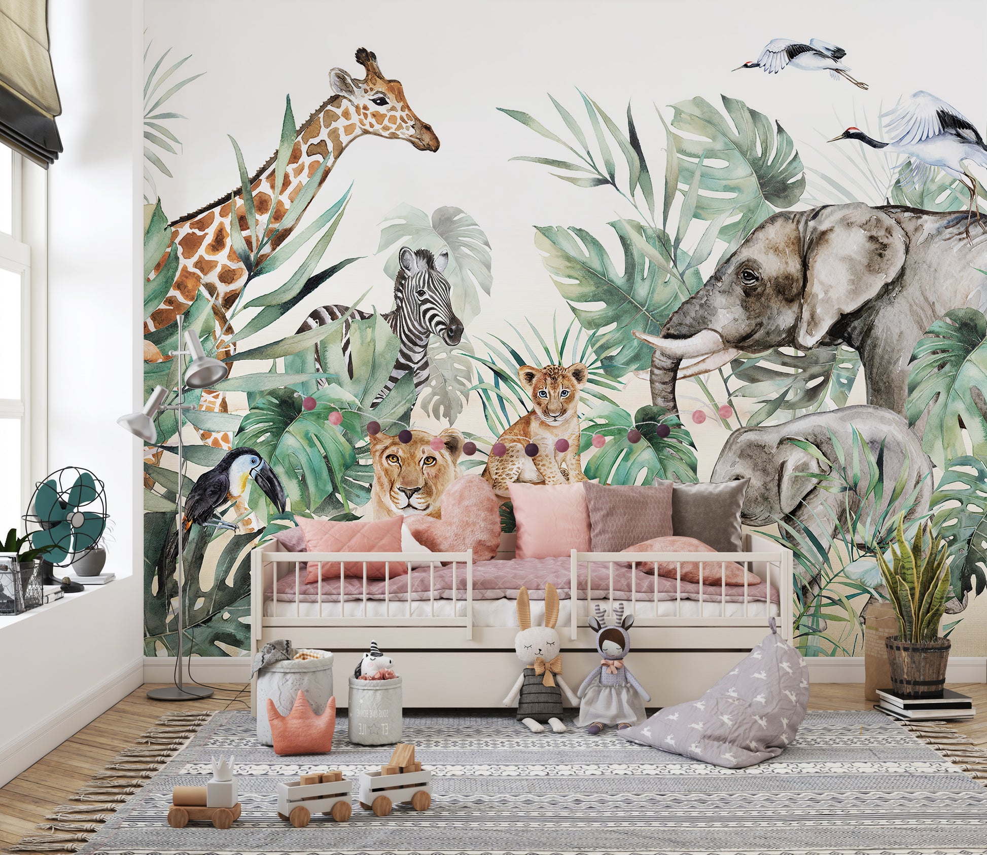 Artistic wall mural with regal animal themes