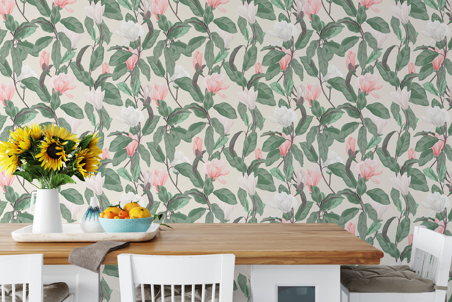 Pink and White Anise Magnolia Flowers Leaves Wallpaper