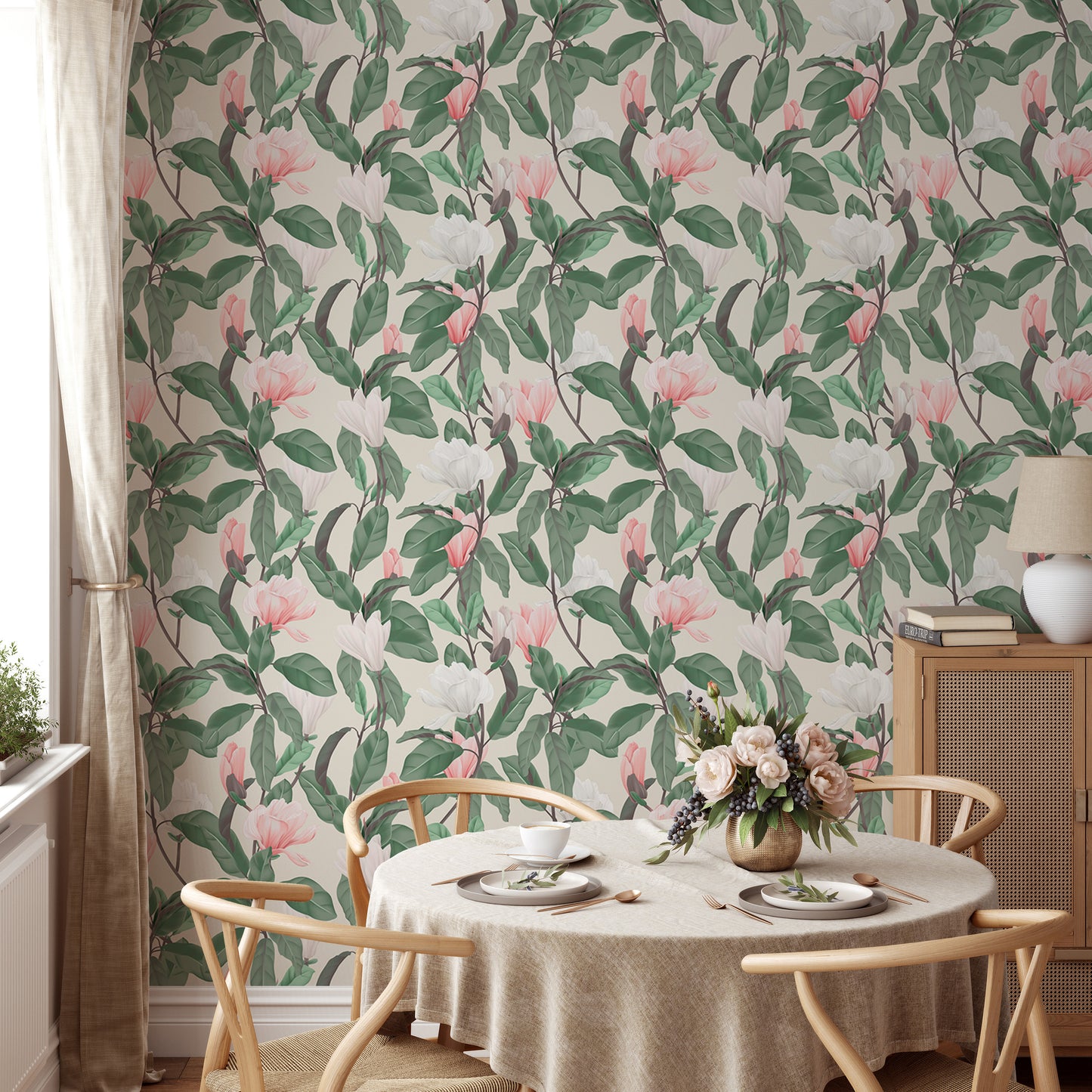 Pink and White Anise Magnolia Flowers Leaves Wallpaper