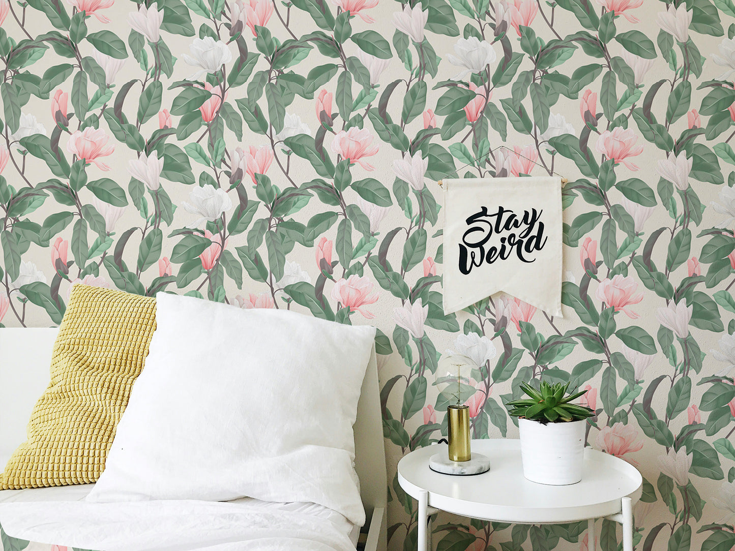 Pink and White Anise Magnolia Flowers Leaves Wallpaper