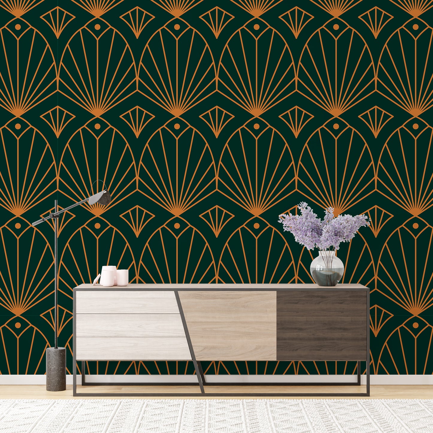 Linear seamless Art Deco wallpaper design.