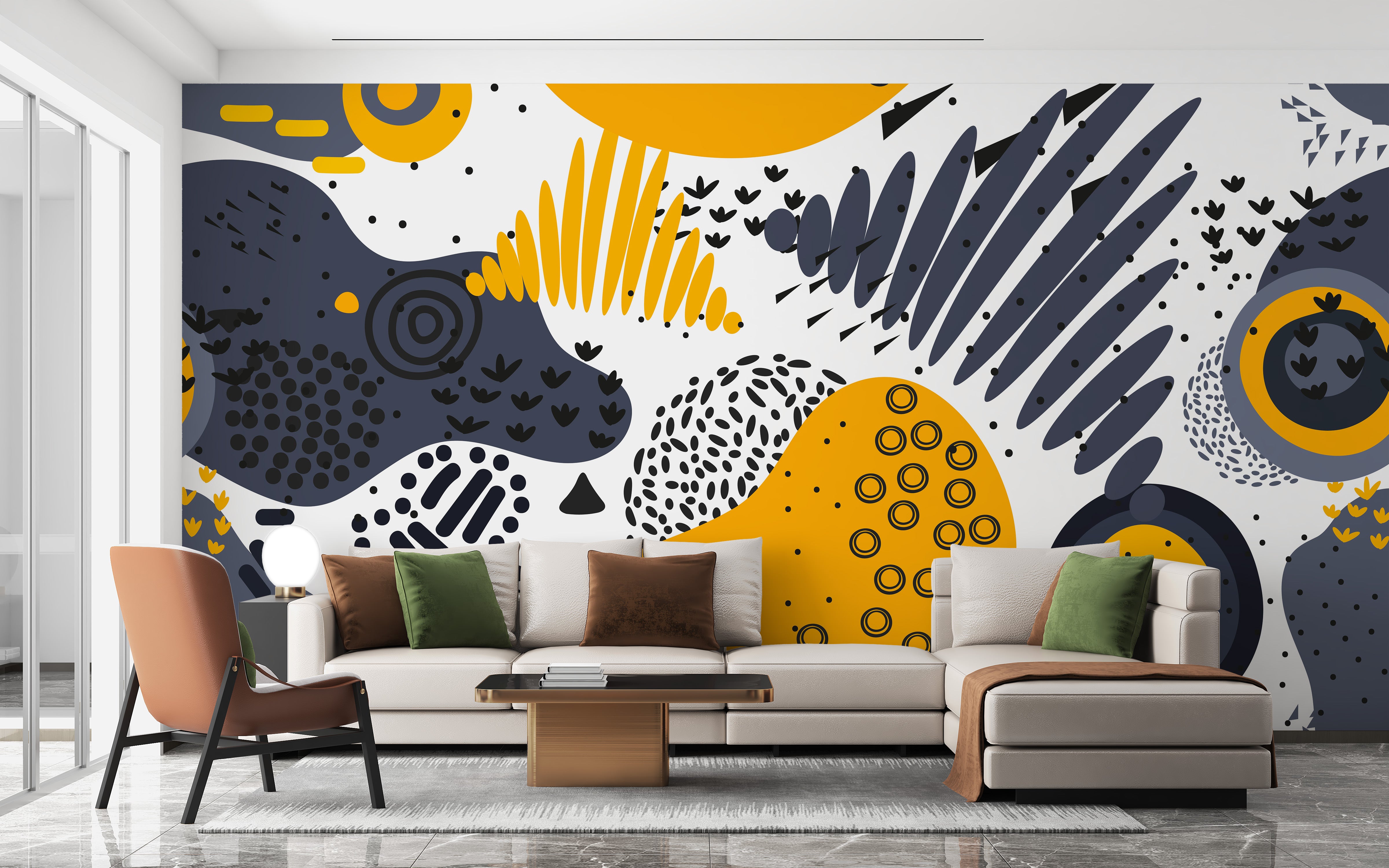 Stylish yellow and gray wall design
