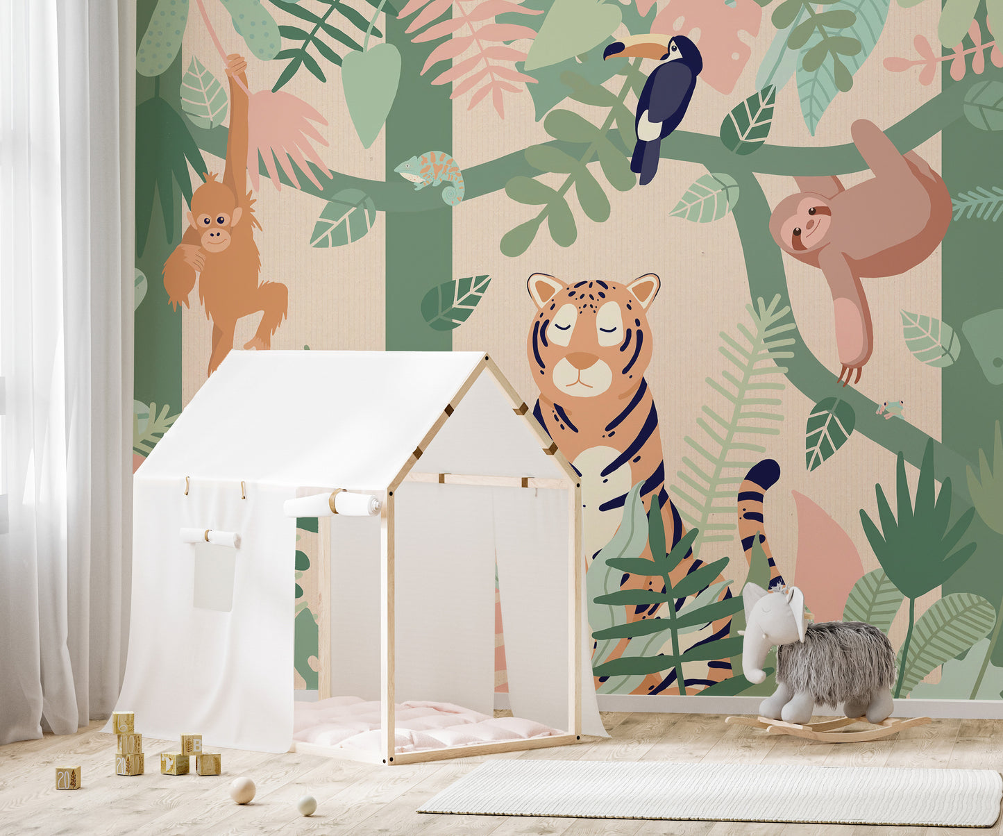 Dozy tiger wallpaper for kids forest decor
