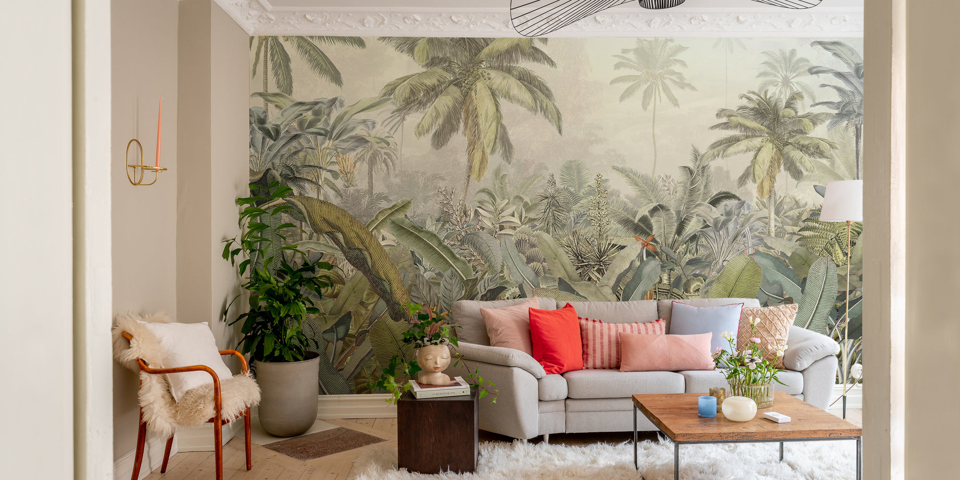 Lush canopy-inspired tropical wall decor
