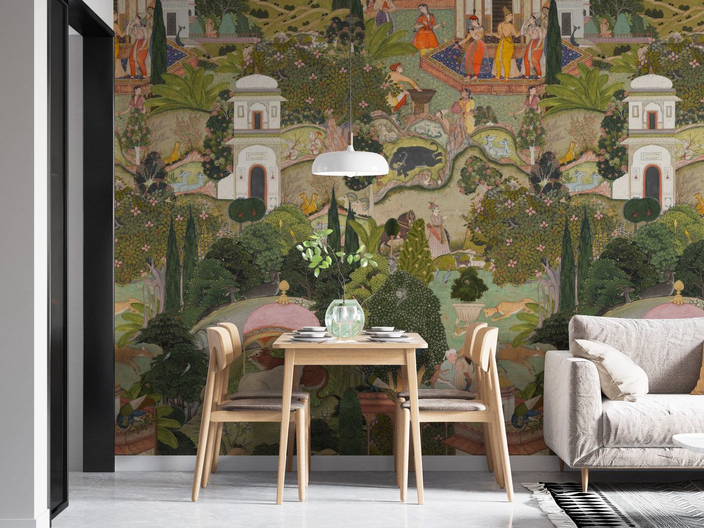 Jaipur garden scene in mural wallpaper style
