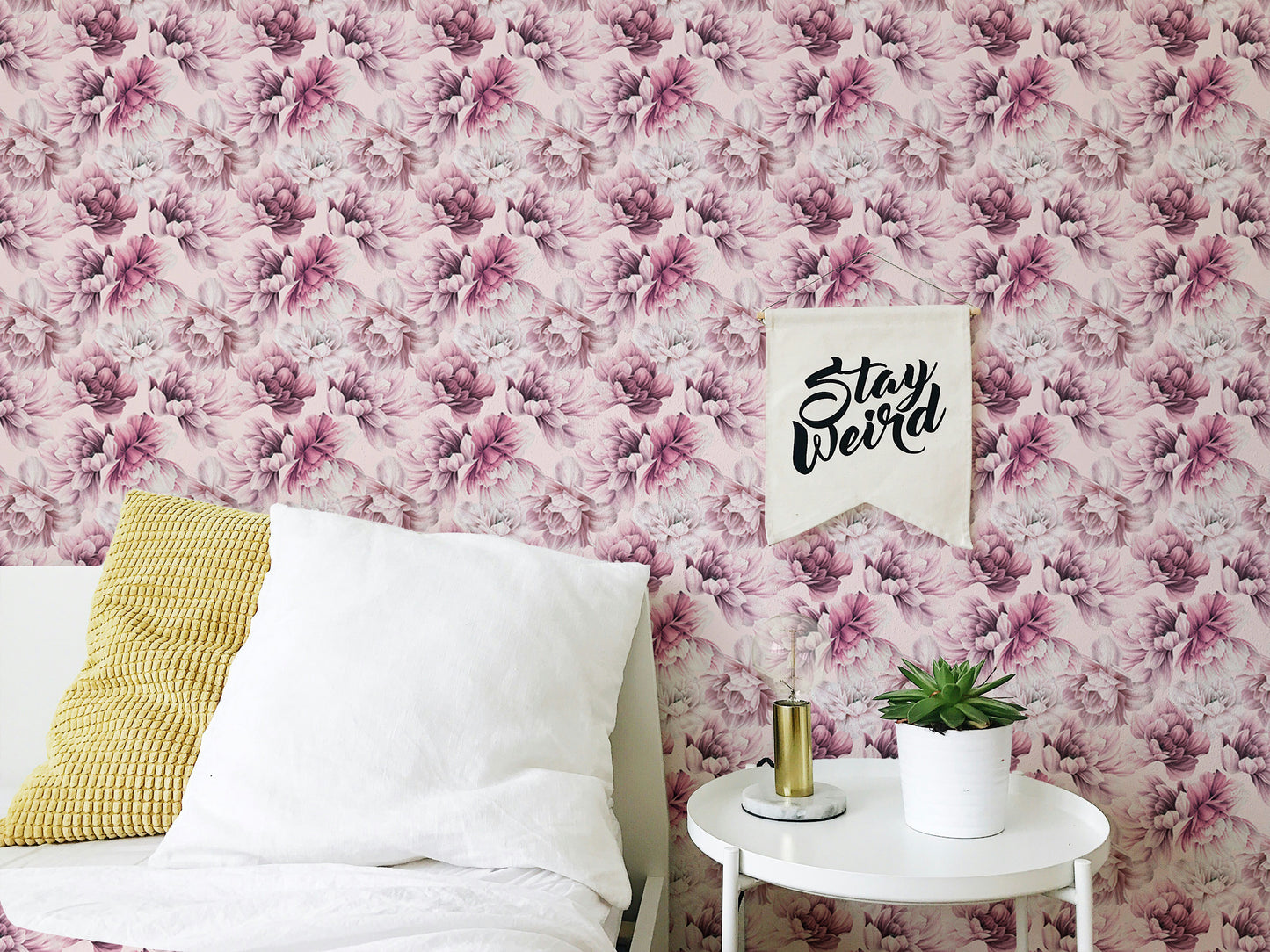 Pink Peony Flowers Summer Background Peel and Stick Wallpaper