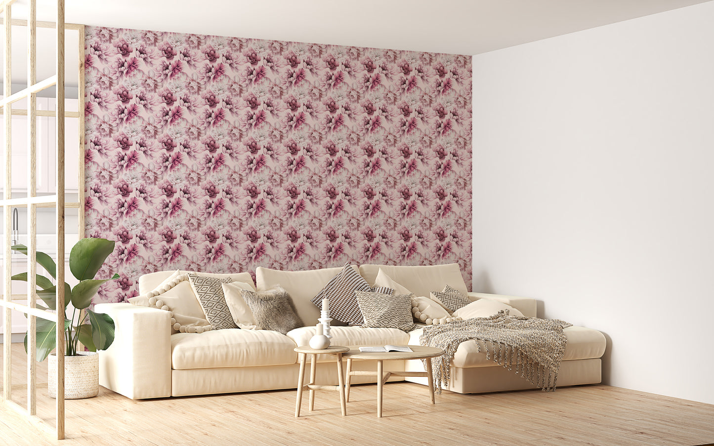 Pink Peony Flowers Summer Background Peel and Stick Wallpaper