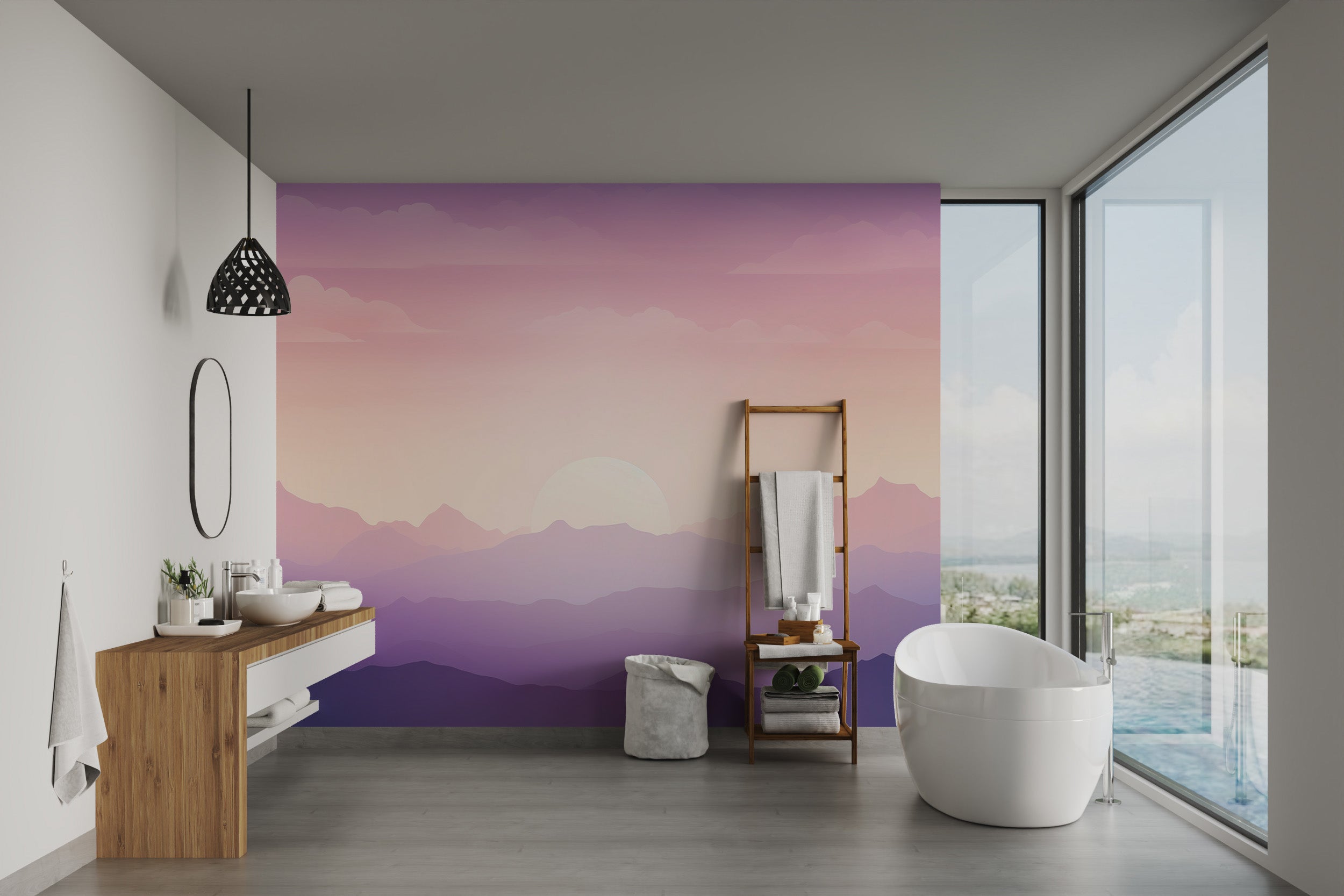 Elegant sunset mountain wall covering
