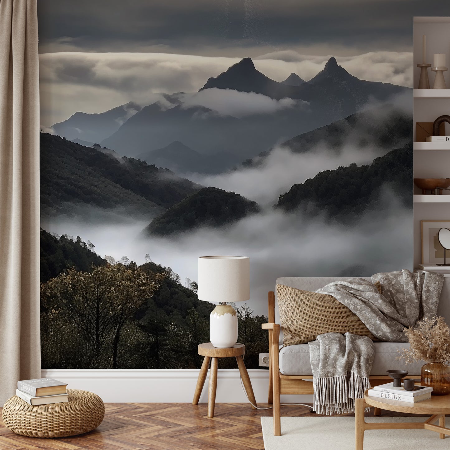 Cloudy mountain valley wallpaper art
