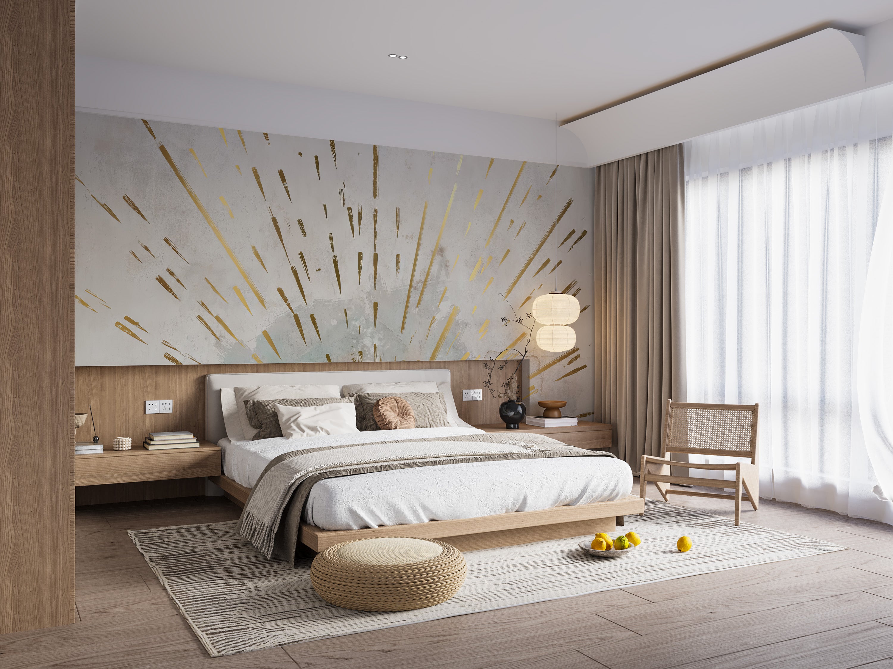 Golden Streaks Wallpaper Mural adds warmth to walls