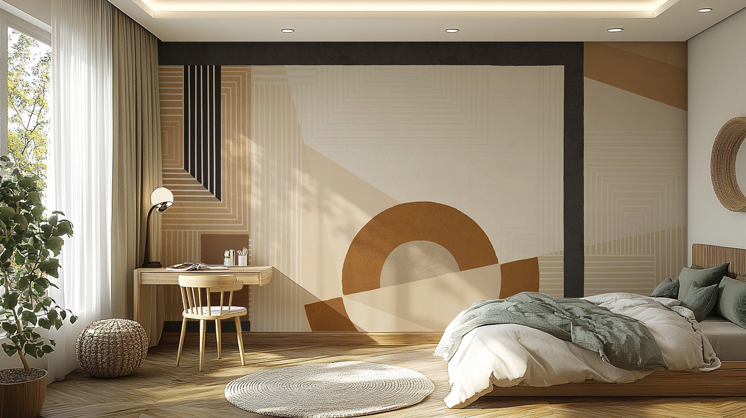 Subtle beige tones in a geometric pattern wall mural.
