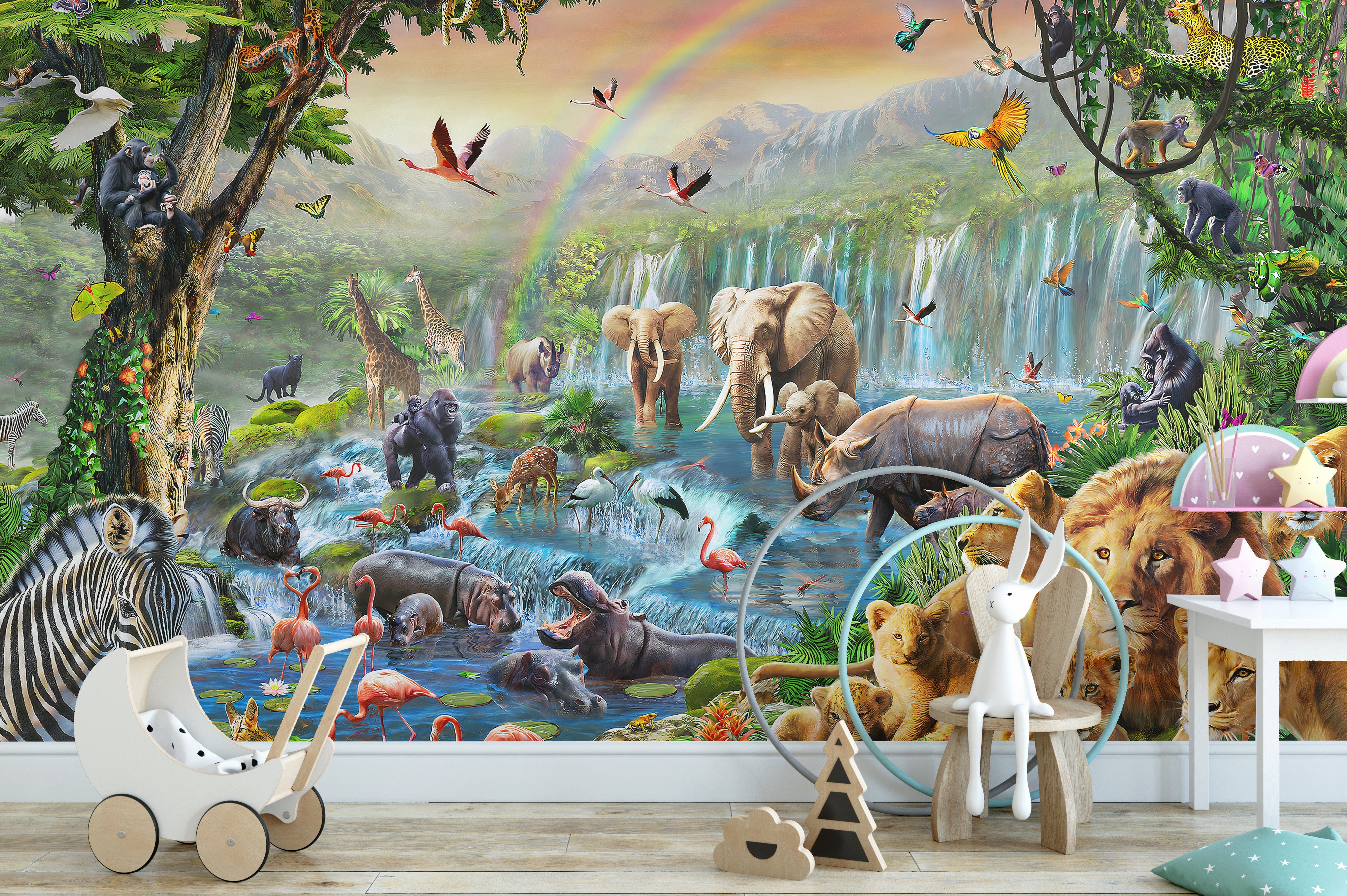 Animal kingdom mural for vibrant interiors
