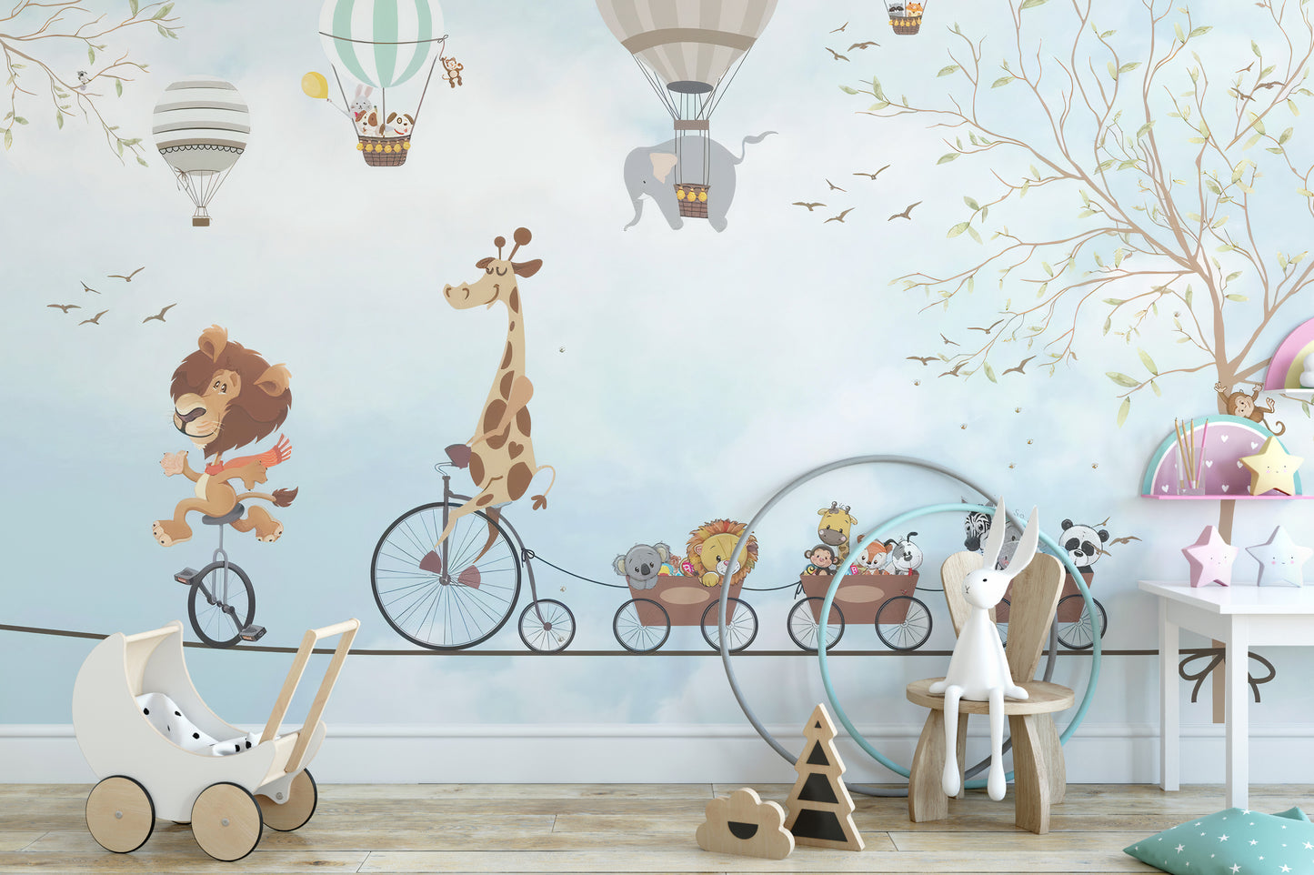 Aerial animal mural for vibrant wall spaces
