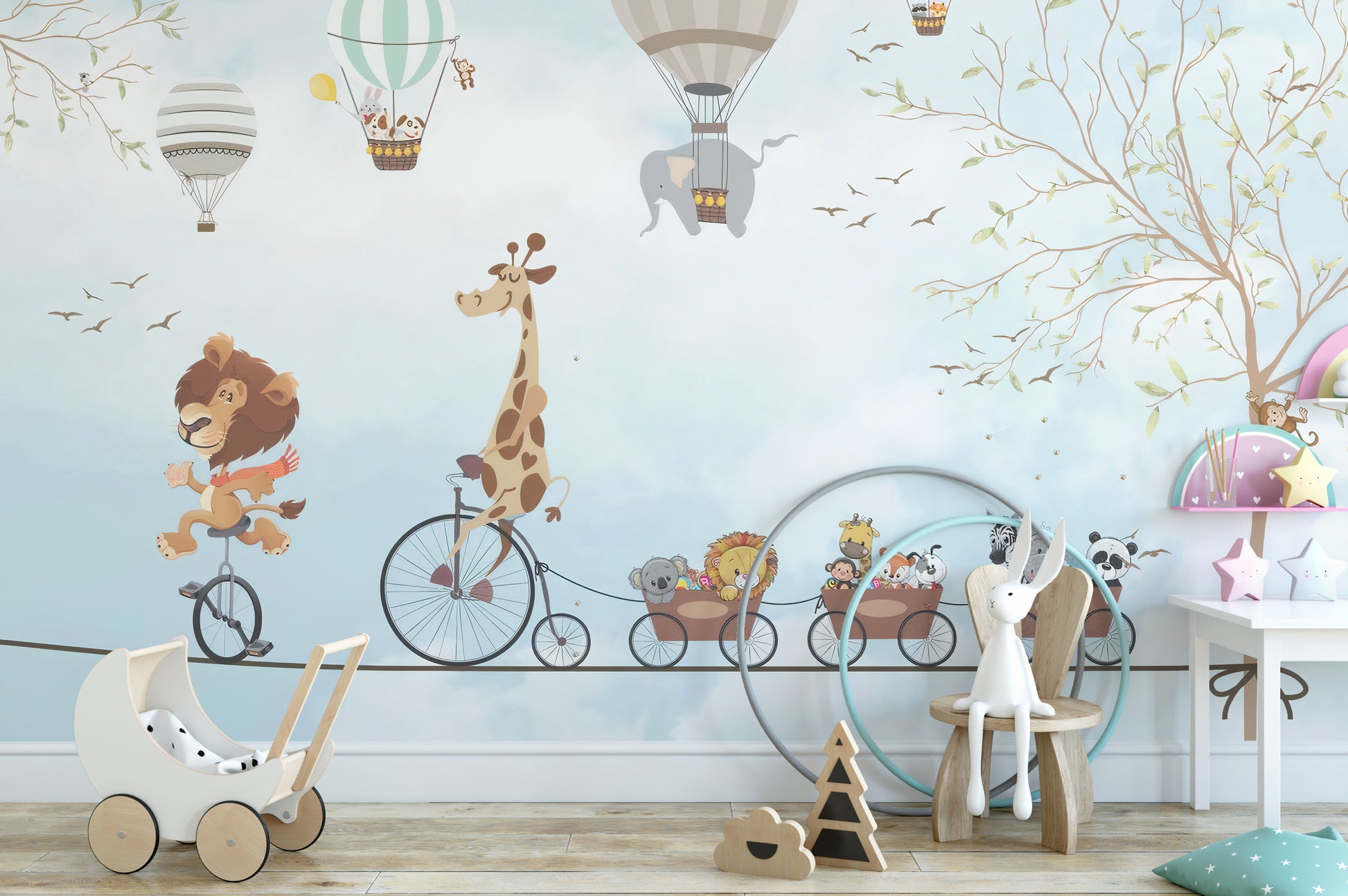 Aerial animal mural for vibrant wall spaces
